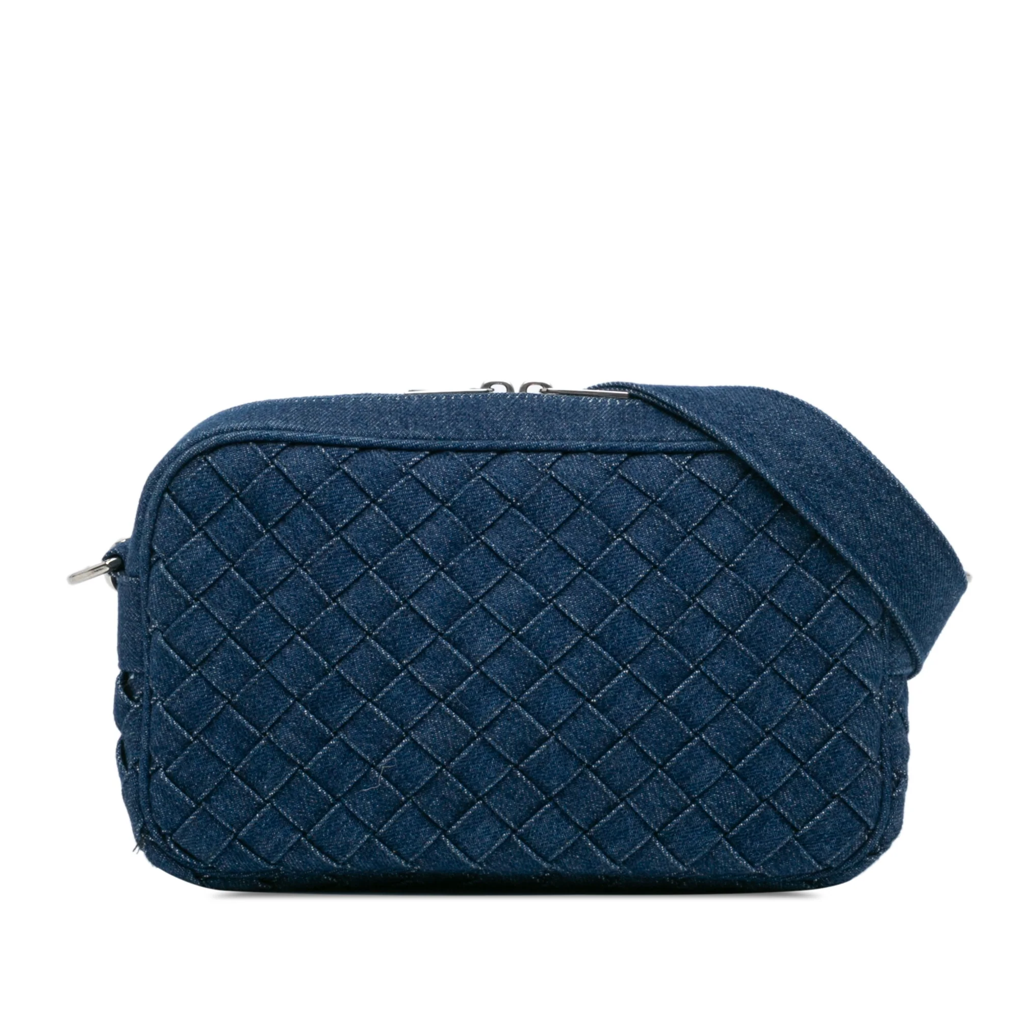 Bottega Veneta | Pre-Owned Small Denim Intreccio Camera Bag | Blue
