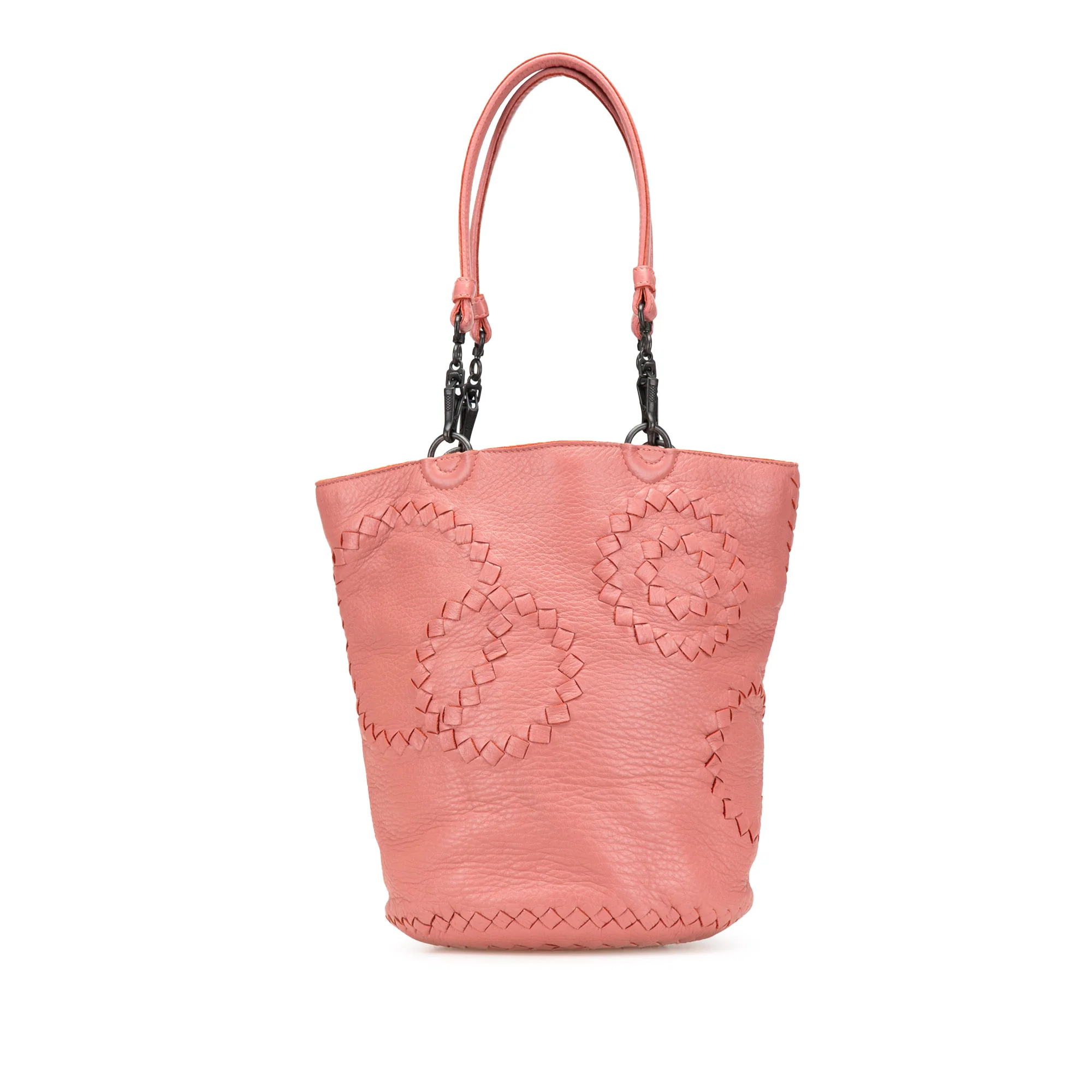 Bottega Veneta | Pre-Owned Small Intrecciato Trimmed Cervo Bucket Bag | Pink/Blush