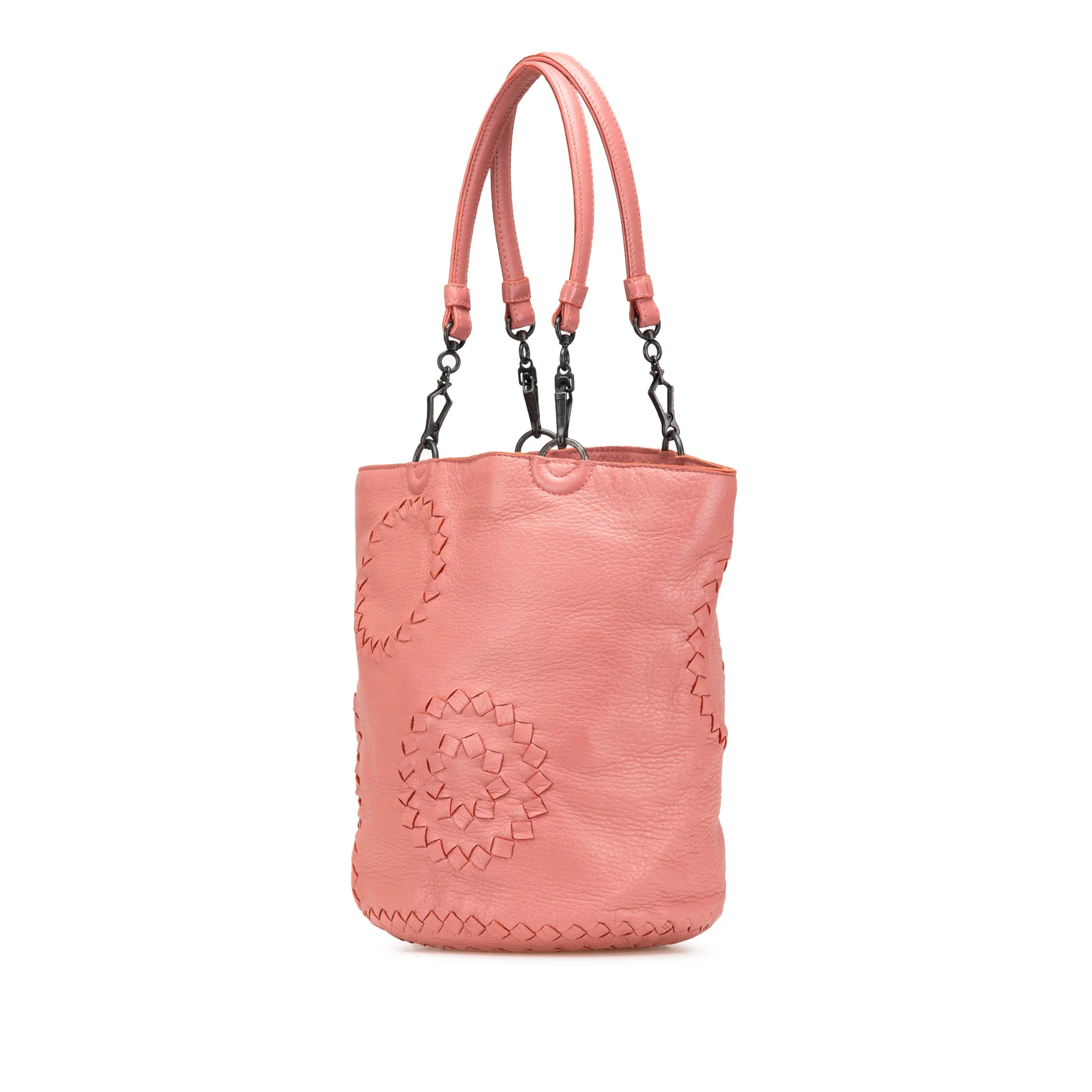 Bottega Veneta | Pre-Owned Small Intrecciato Trimmed Cervo Bucket Bag | Pink/Blush - Image 5