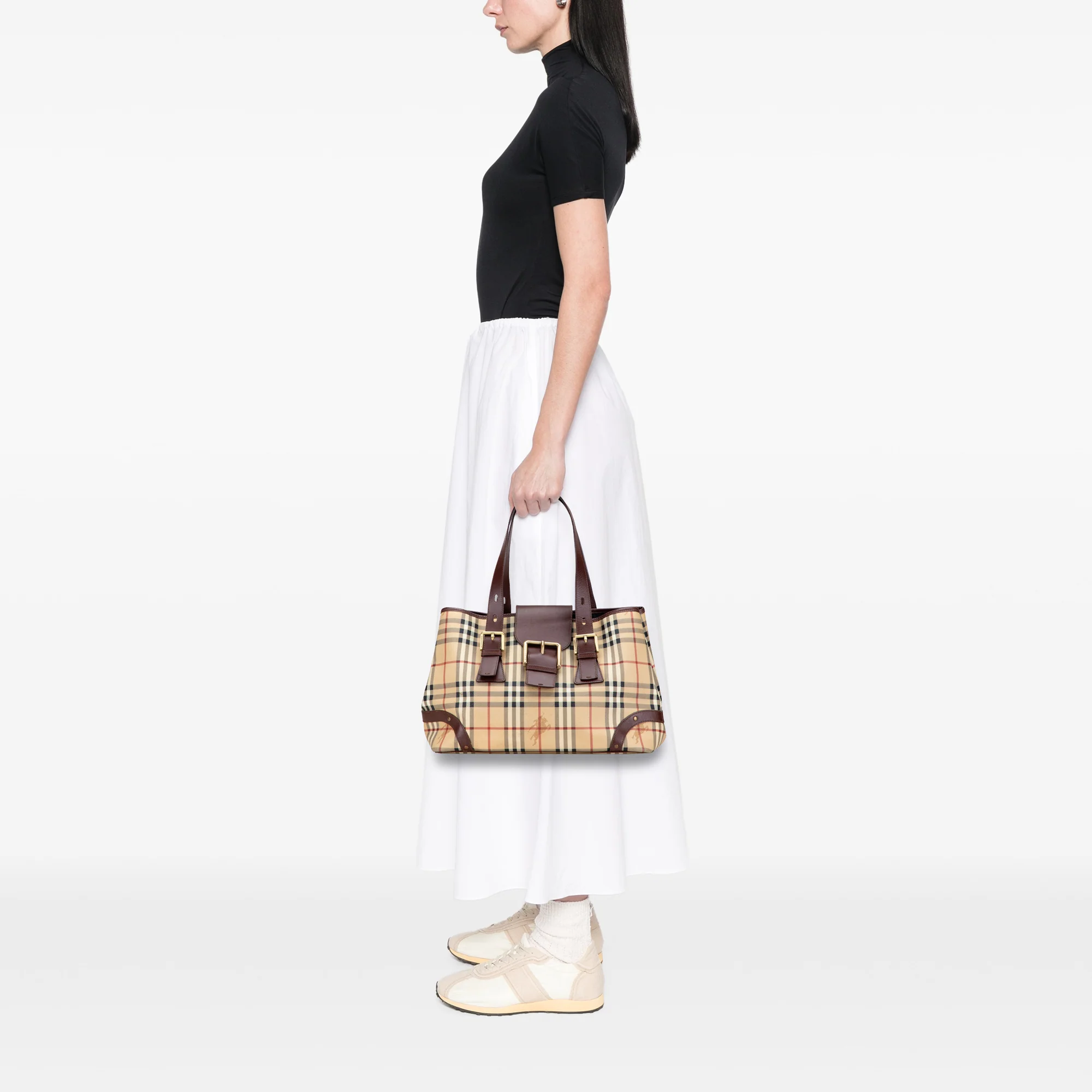 Burberry | Pre-Owned Haymarket Check Coated Canvas Tote | Beige - Image 3