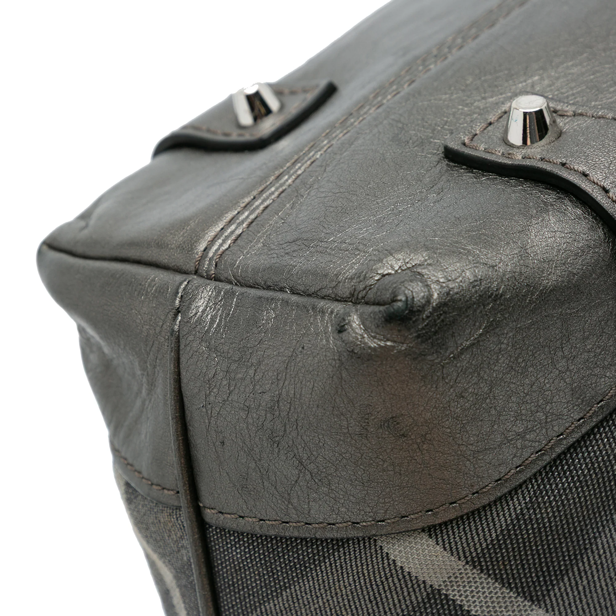 Burberry | Pre-Owned Shimmer Check Canvas Tote | Gray/Dark Gray - Image 8