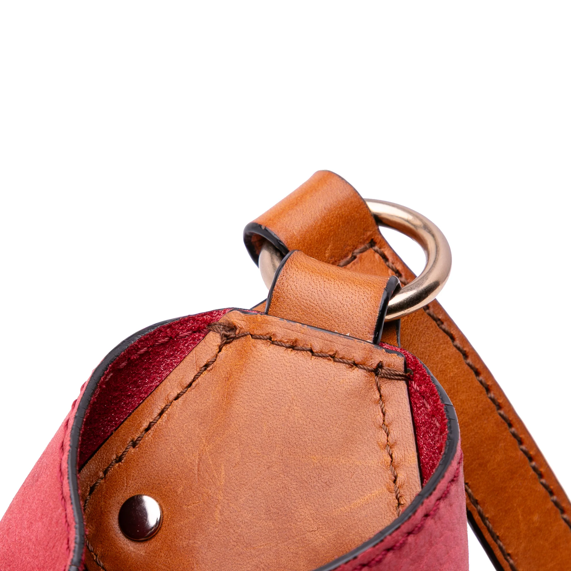 Burberry | Pre-Owned Small Mega Check Canvas and Suede Fringe Belgrove Bucket Bag | Red - Image 2