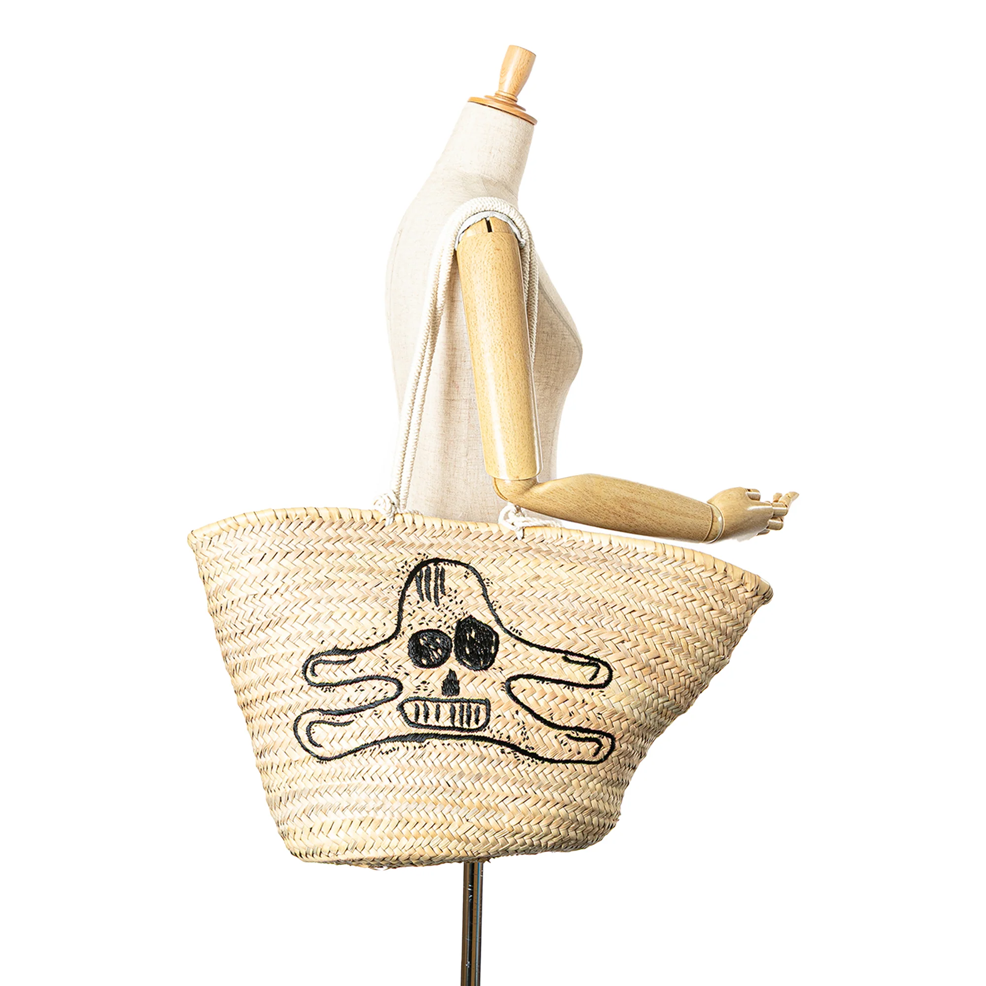 Celine | Pre-Owned Andre Butzer Large Raffia Classic Wanderer Embroidered Shopping Tote | Beige - Image 4