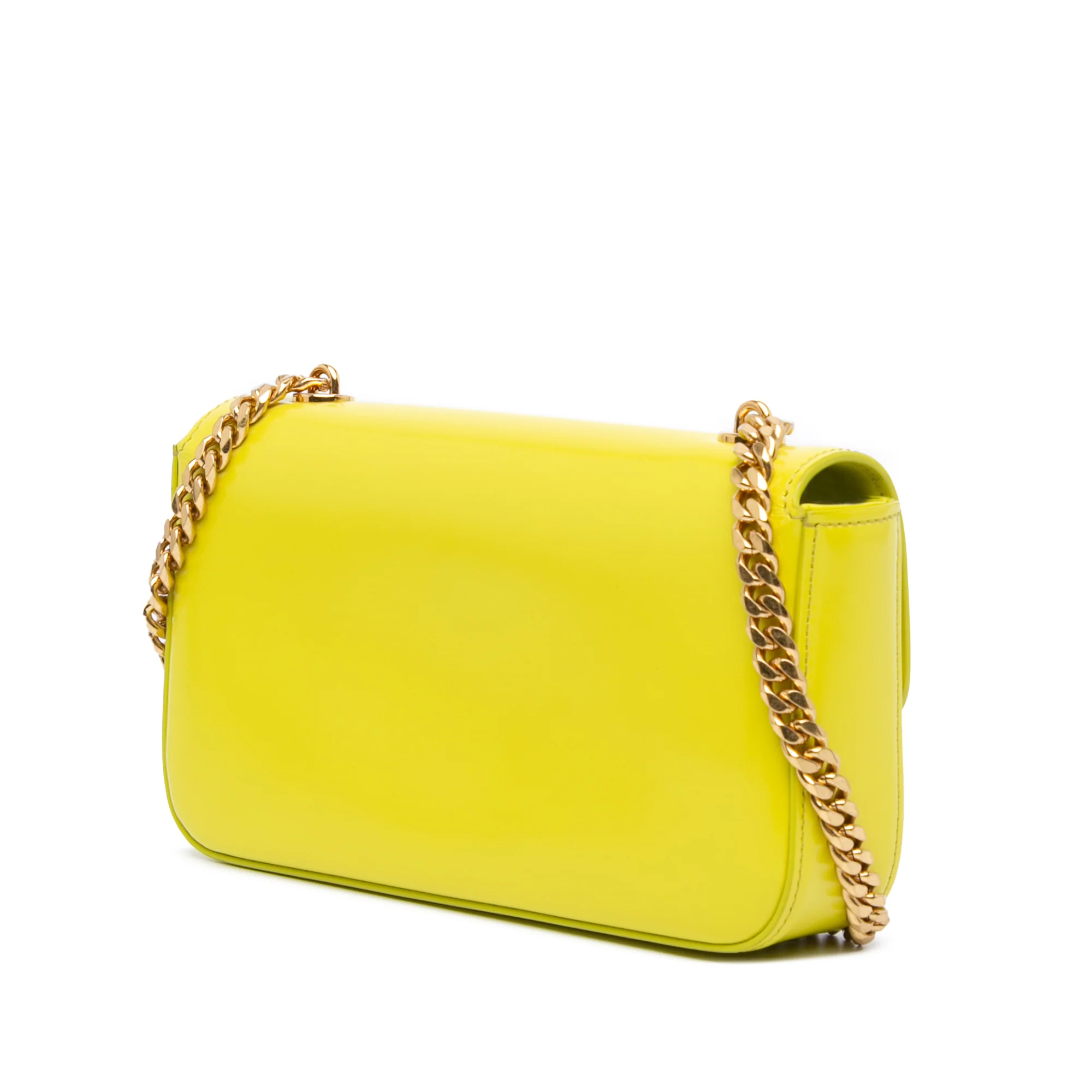 Celine | Pre-Owned Calfskin Cuir Triomphe Chain Shoulder Bag | Yellow/Neon Yellow - Image 2