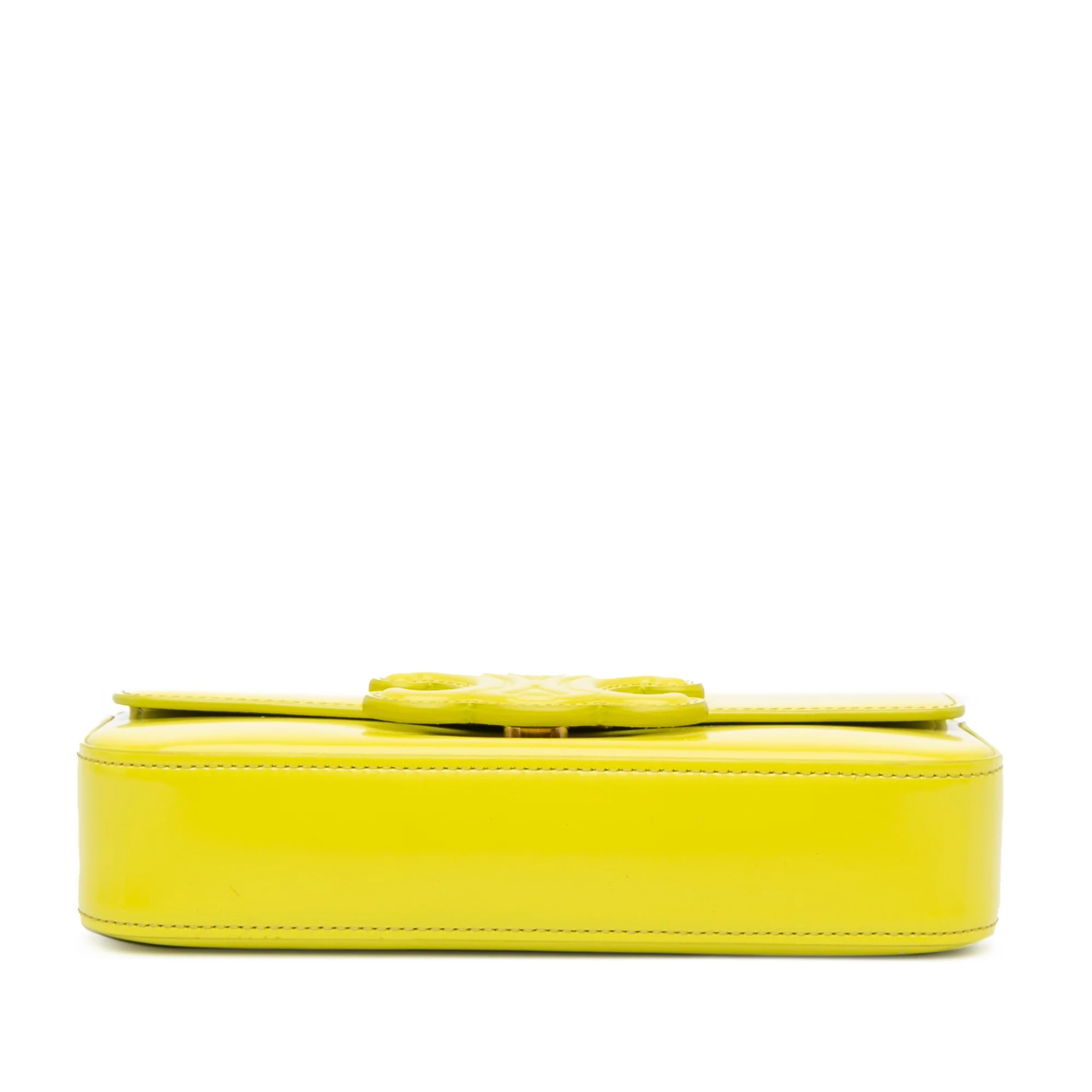 Celine | Pre-Owned Calfskin Cuir Triomphe Chain Shoulder Bag | Yellow/Neon Yellow - Image 3