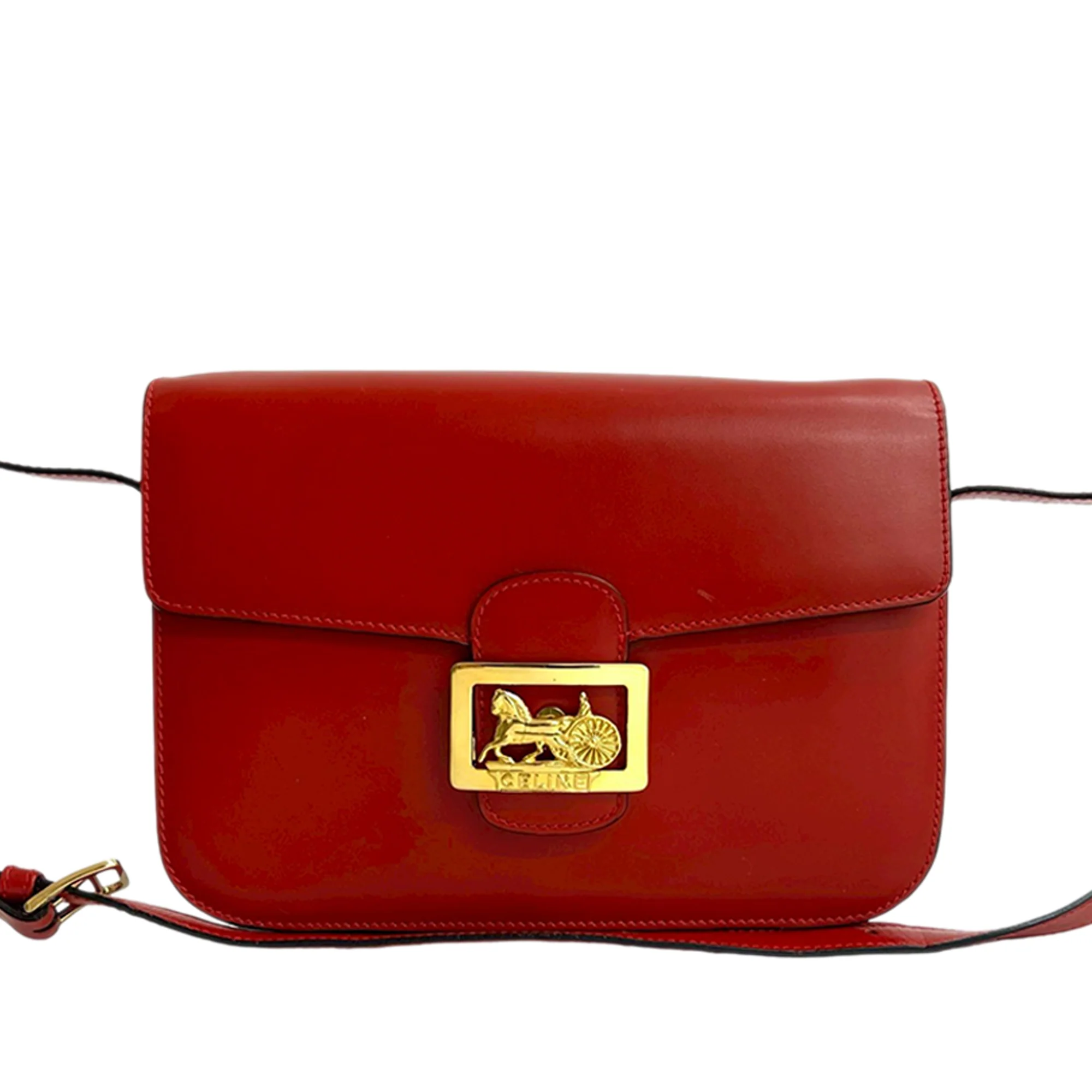 Celine | Pre-Owned Calfskin Horse Carriage Crossbody | Red