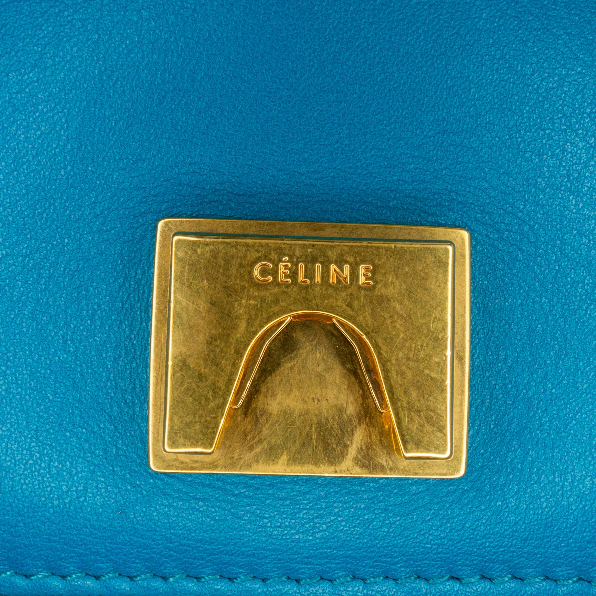 Celine | Pre-Owned Leather Frame Shoulder Bag | Black/Blue - Image 6