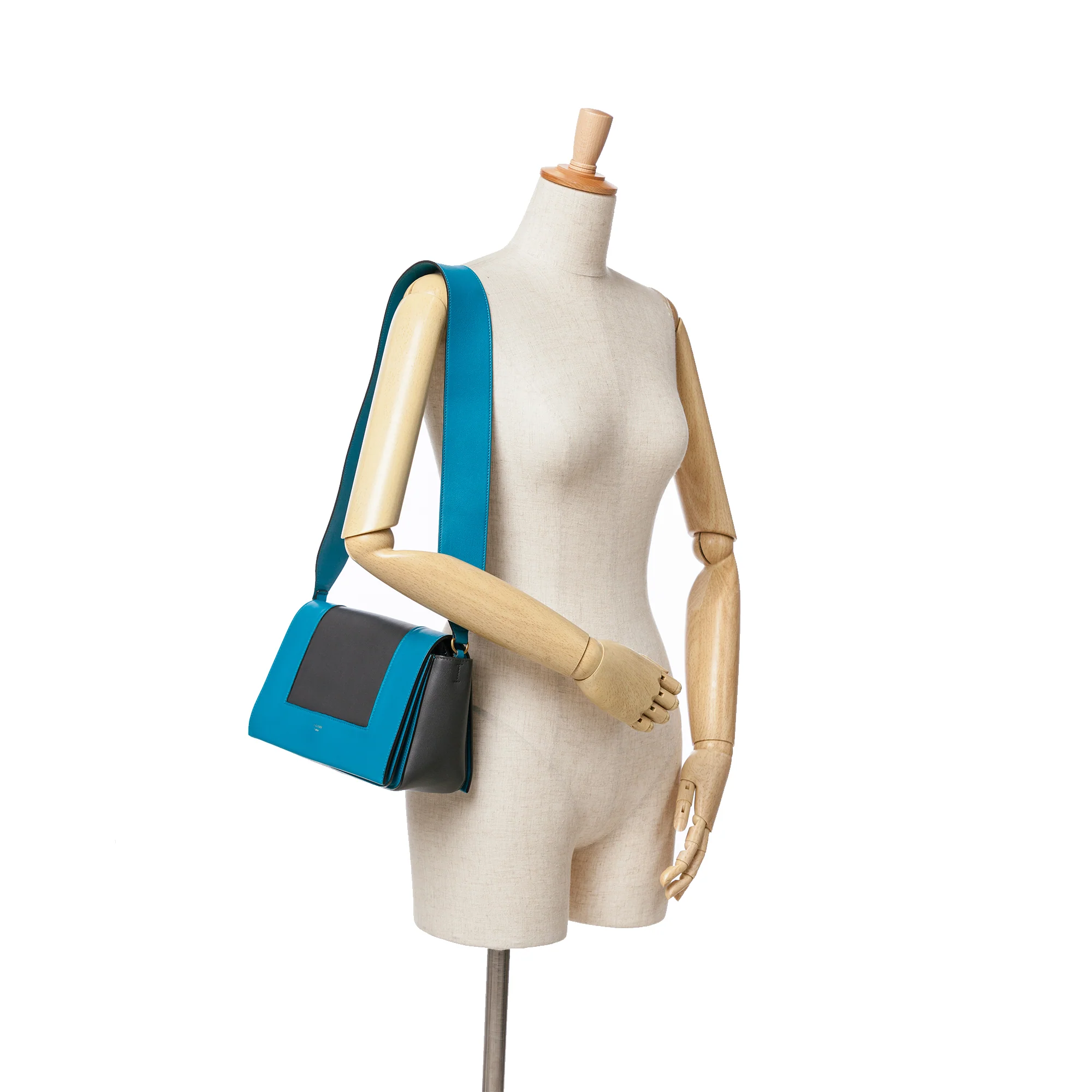 Celine | Pre-Owned Leather Frame Shoulder Bag | Black/Blue - Image 9