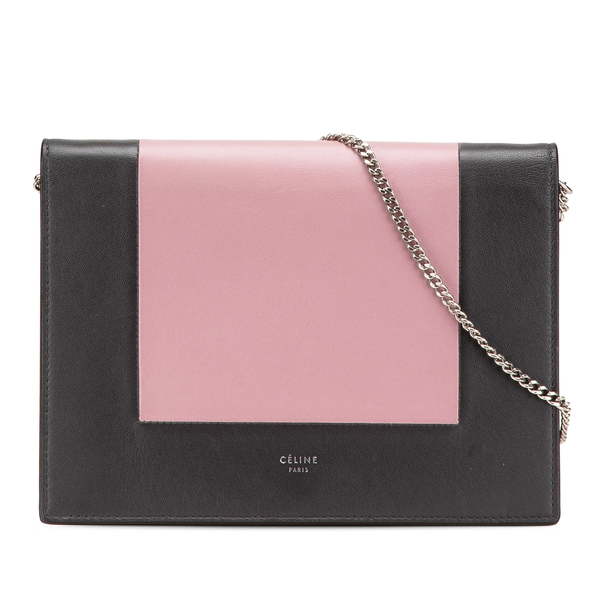 Celine | Pre-Owned Leather Frame Wallet on Chain | Pink/Lily/Black
