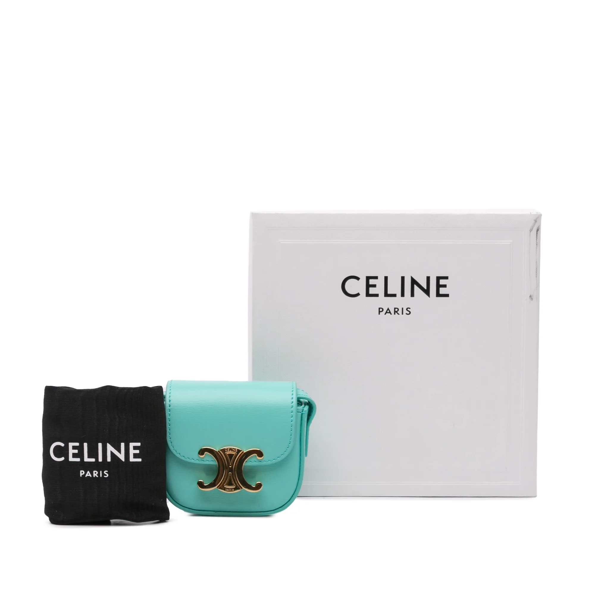Celine | Pre-Owned Leather Triomphe AirPods Case with Strap | Blue/Turquoise - Image 10