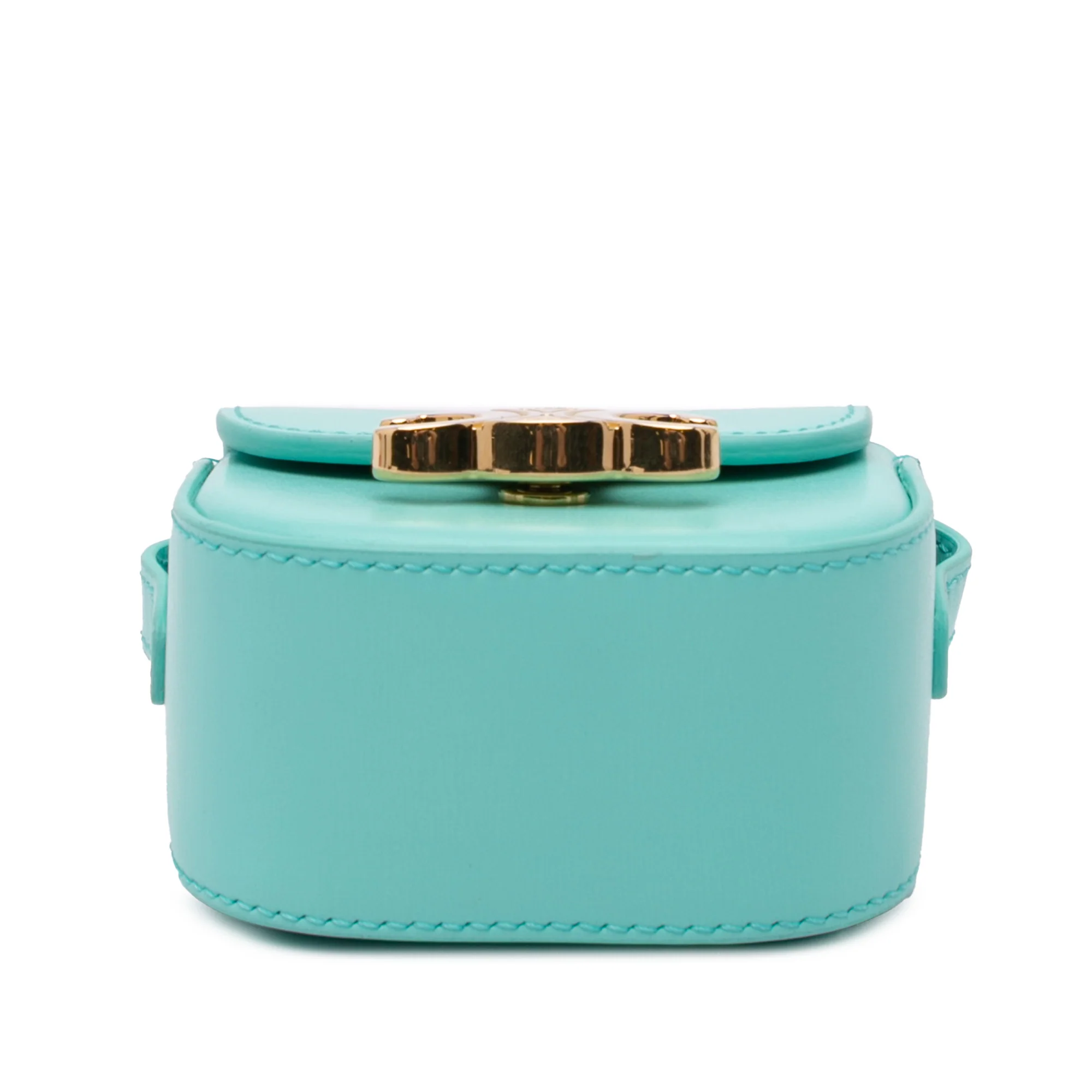 Celine | Pre-Owned Leather Triomphe AirPods Case with Strap | Blue/Turquoise - Image 3