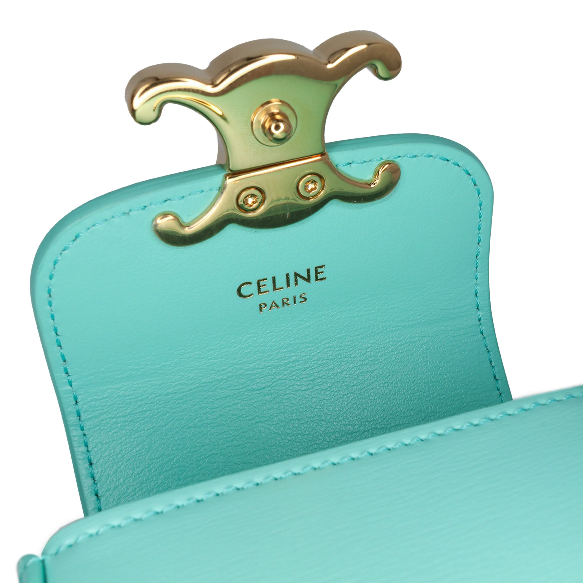 Celine | Pre-Owned Leather Triomphe AirPods Case with Strap | Blue/Turquoise - Image 5
