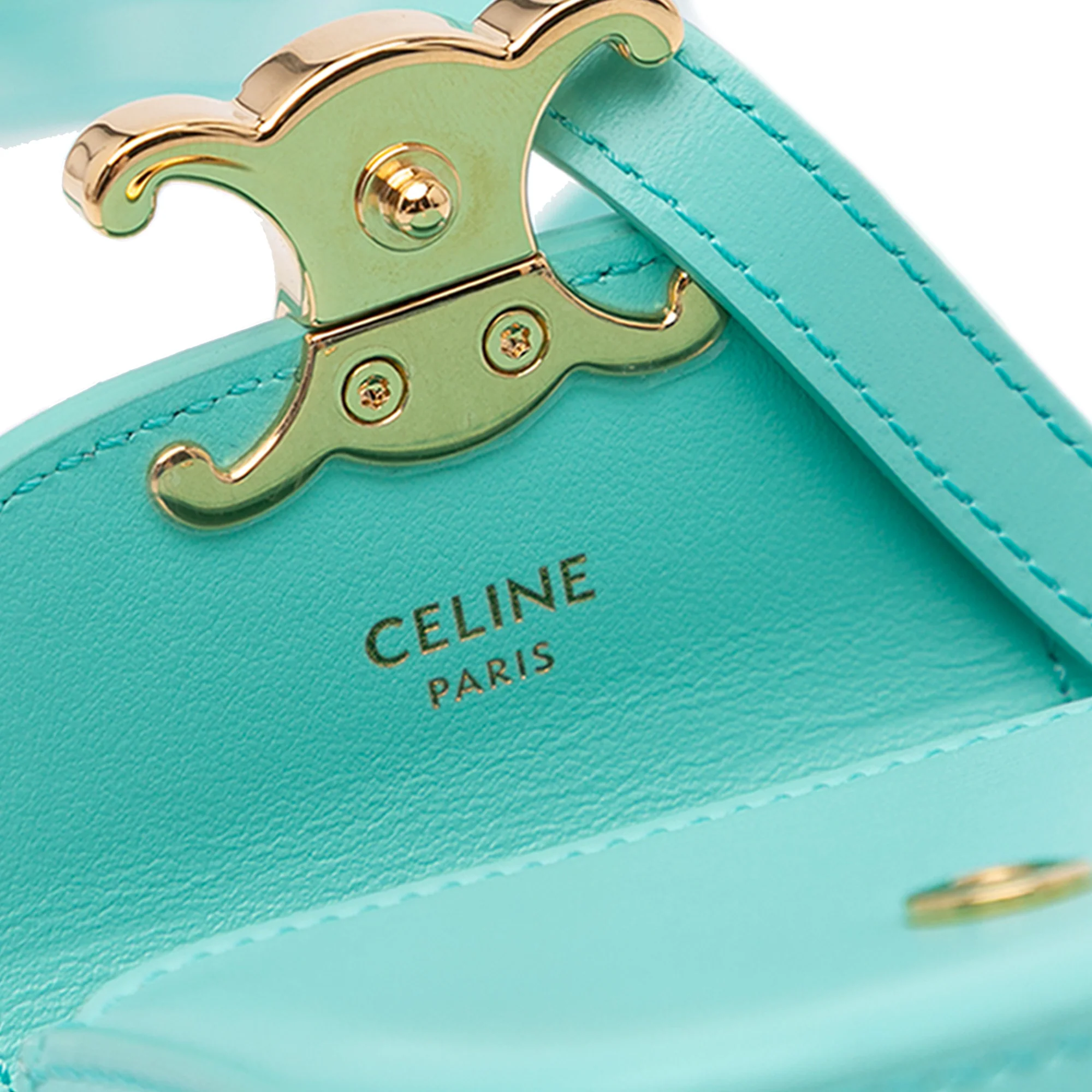 Celine | Pre-Owned Leather Triomphe AirPods Case with Strap | Blue/Turquoise - Image 7