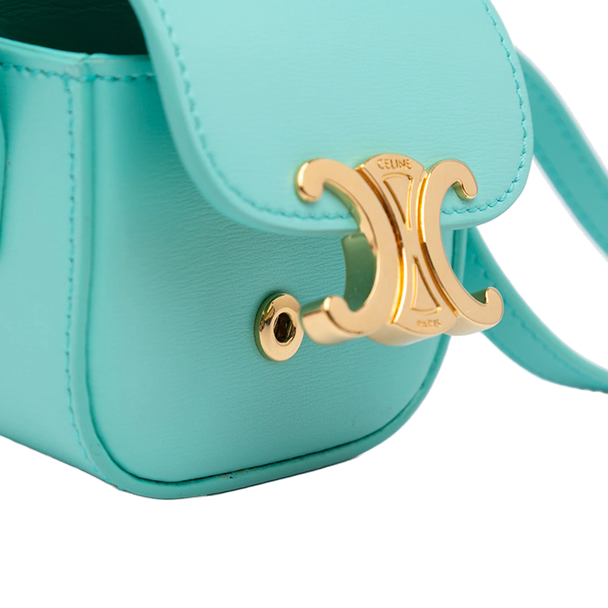 Celine | Pre-Owned Leather Triomphe AirPods Case with Strap | Blue/Turquoise - Image 8
