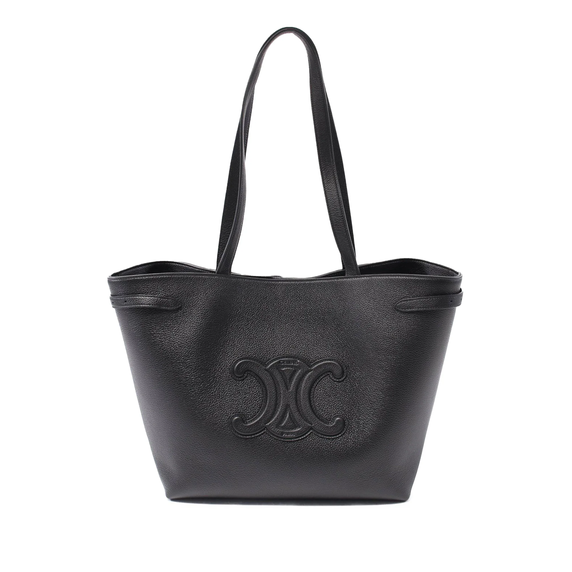 Celine | Pre-Owned Medium Grained Calfskin Cuir Triomphe Cabas Anais Tote | Black