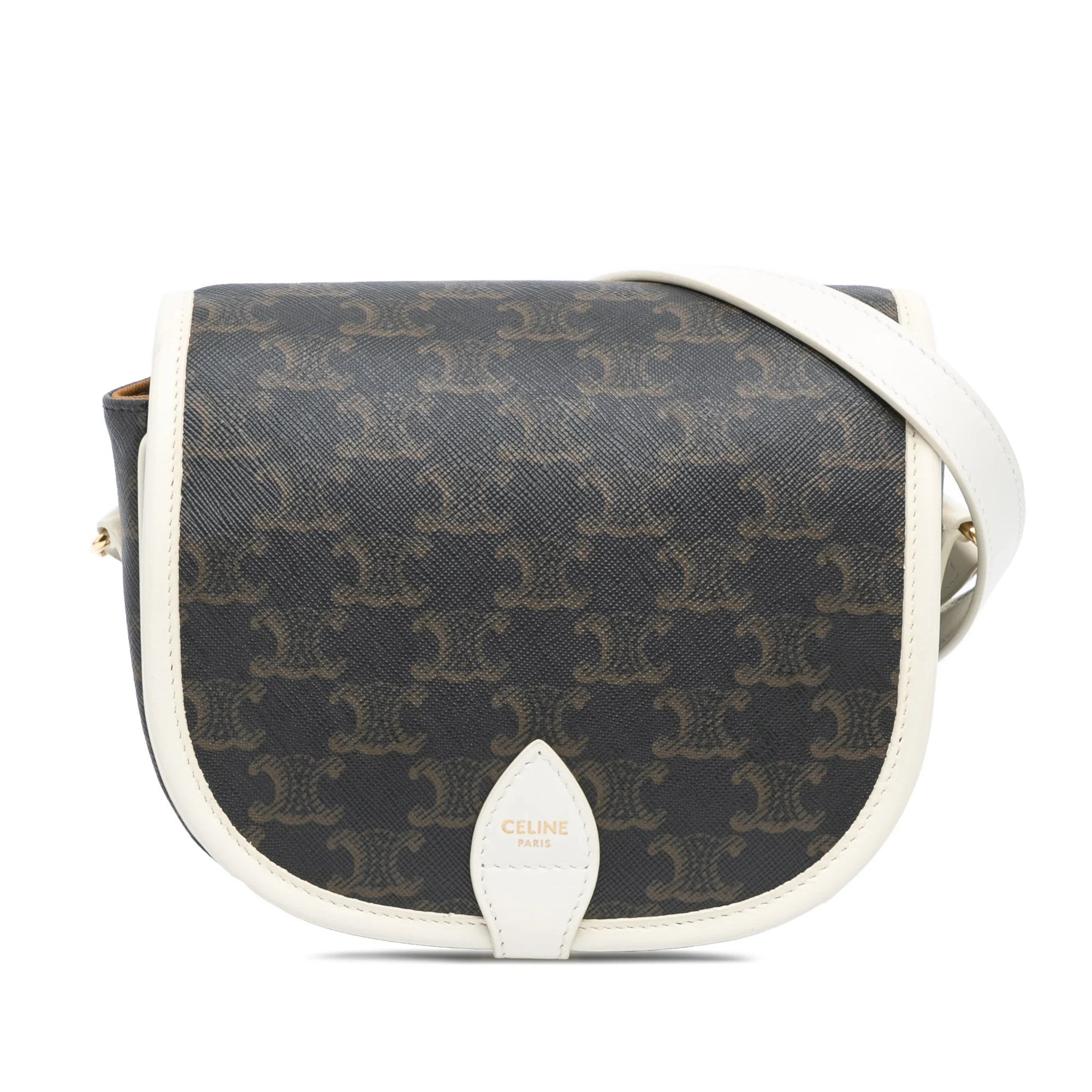 Celine | Pre-Owned Medium Triomphe Coated Canvas Folco Crossbody | Brown/Dark Brown