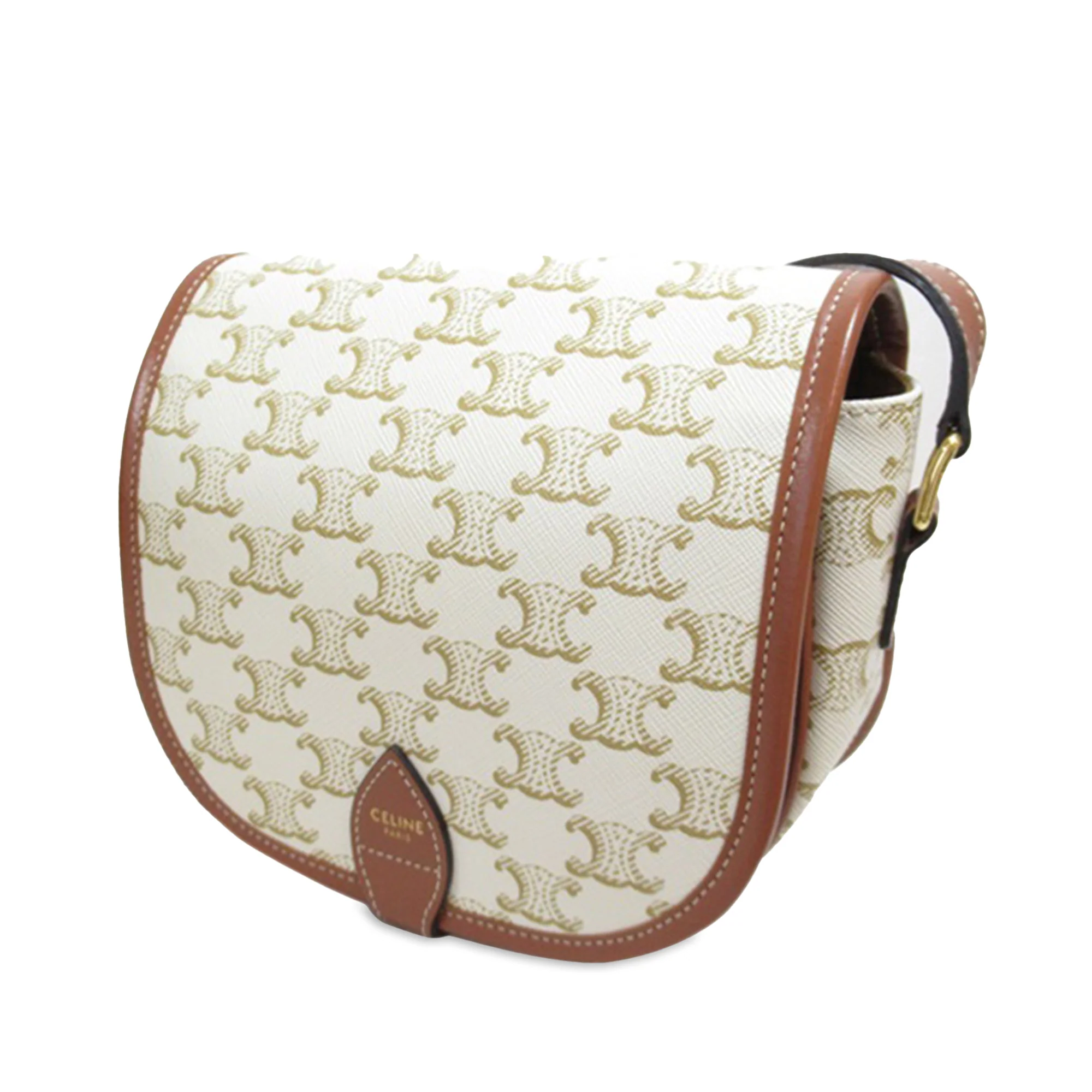 Celine | Pre-Owned Medium Triomphe Coated Canvas Folco Crossbody | White/Ivory - Image 3