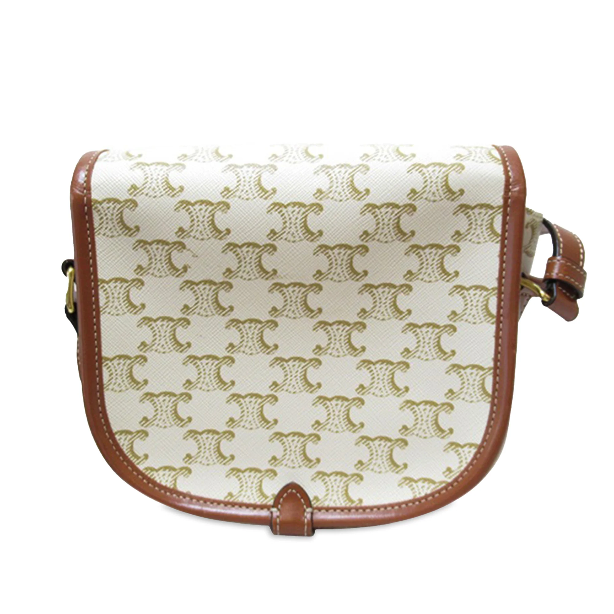 Celine | Pre-Owned Medium Triomphe Coated Canvas Folco Crossbody | White/Ivory - Image 4