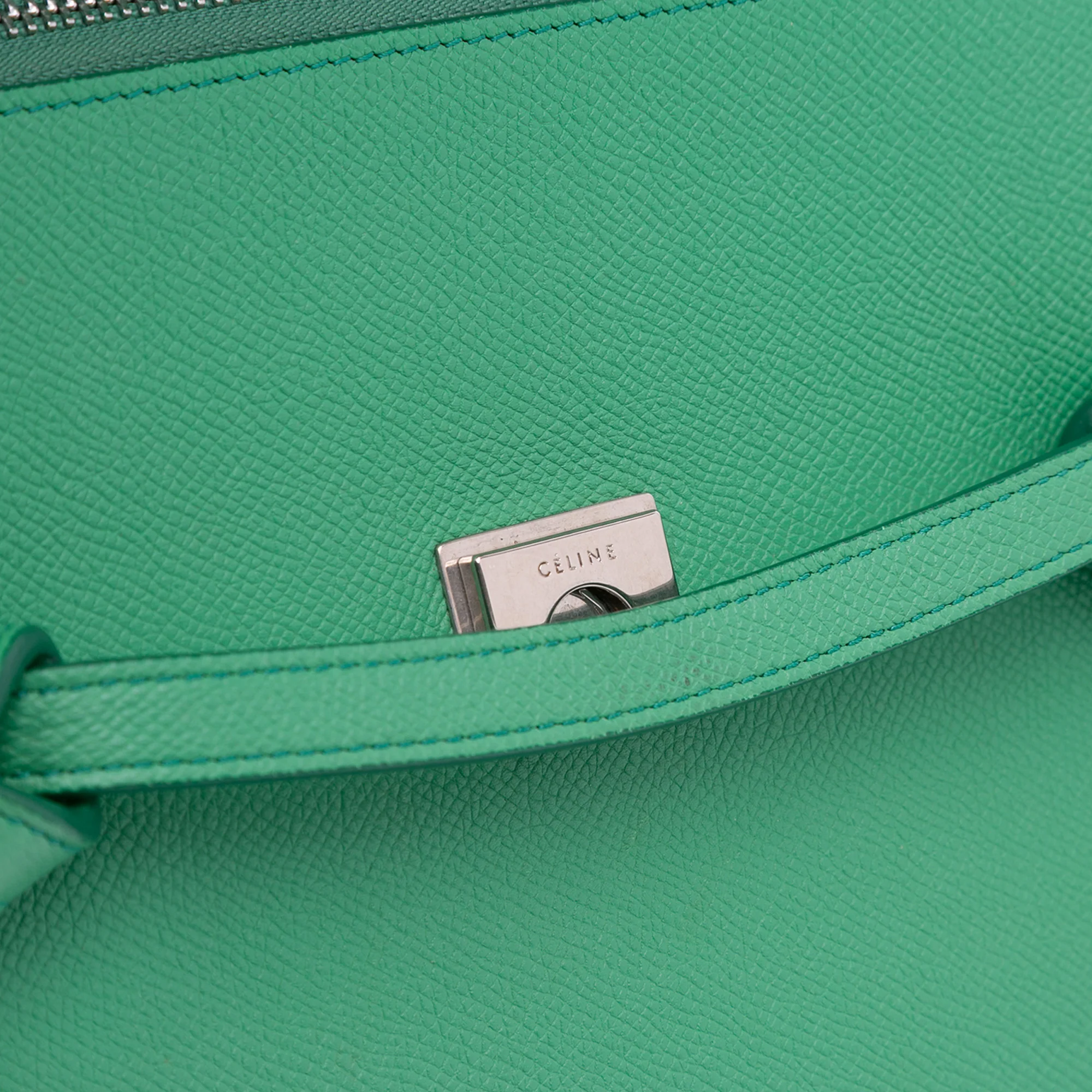 Celine | Pre-Owned Mini Grained Calfskin Belt Bag | Green - Image 11