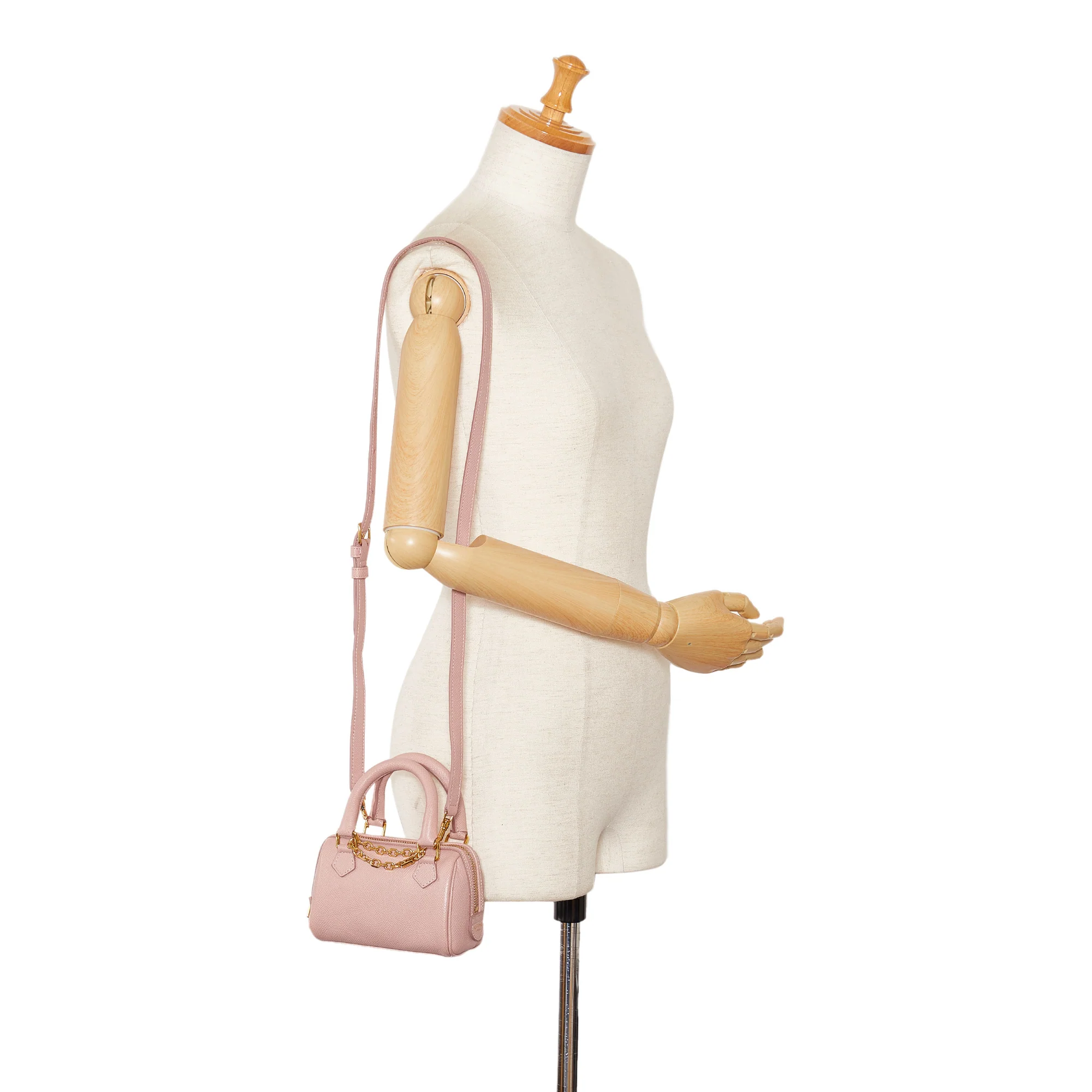 Celine | Pre-Owned Mini Grained Leather Chain Boston | Pink/Light Pink - Image 10