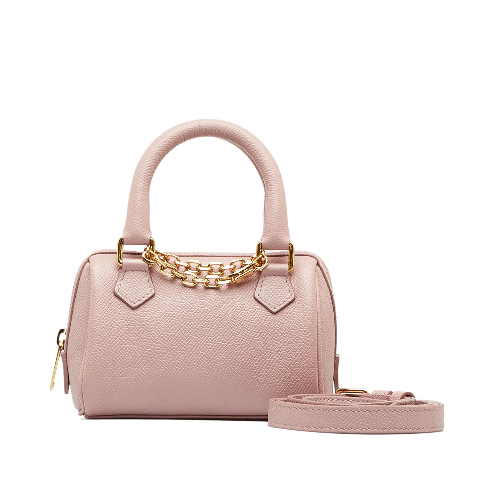 Celine | Pre-Owned Mini Grained Leather Chain Boston | Pink/Light Pink - Image 2