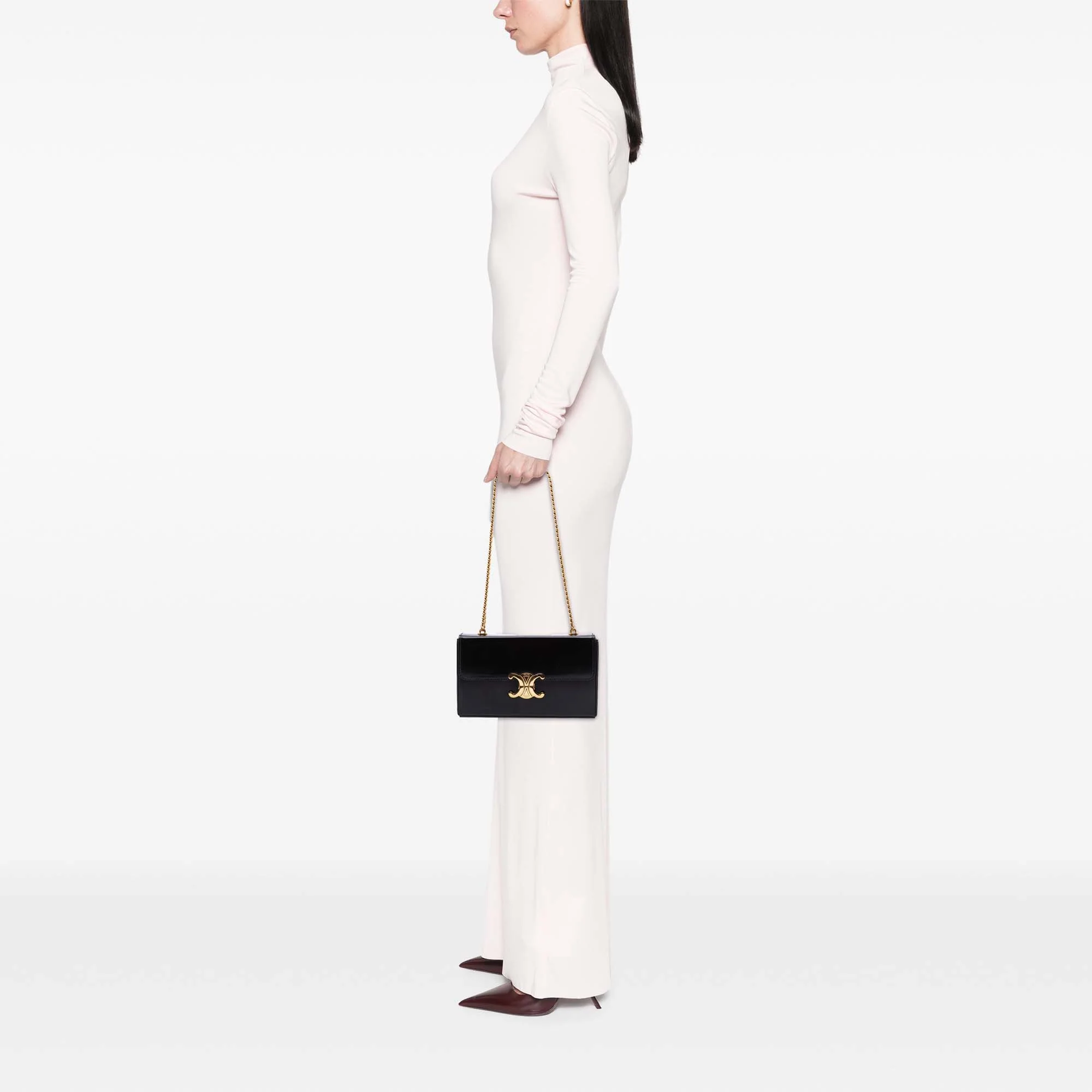 Celine | Pre-Owned Shiny Calfskin Triomphe Chain Box Shoulder Bag | Black - Image 4