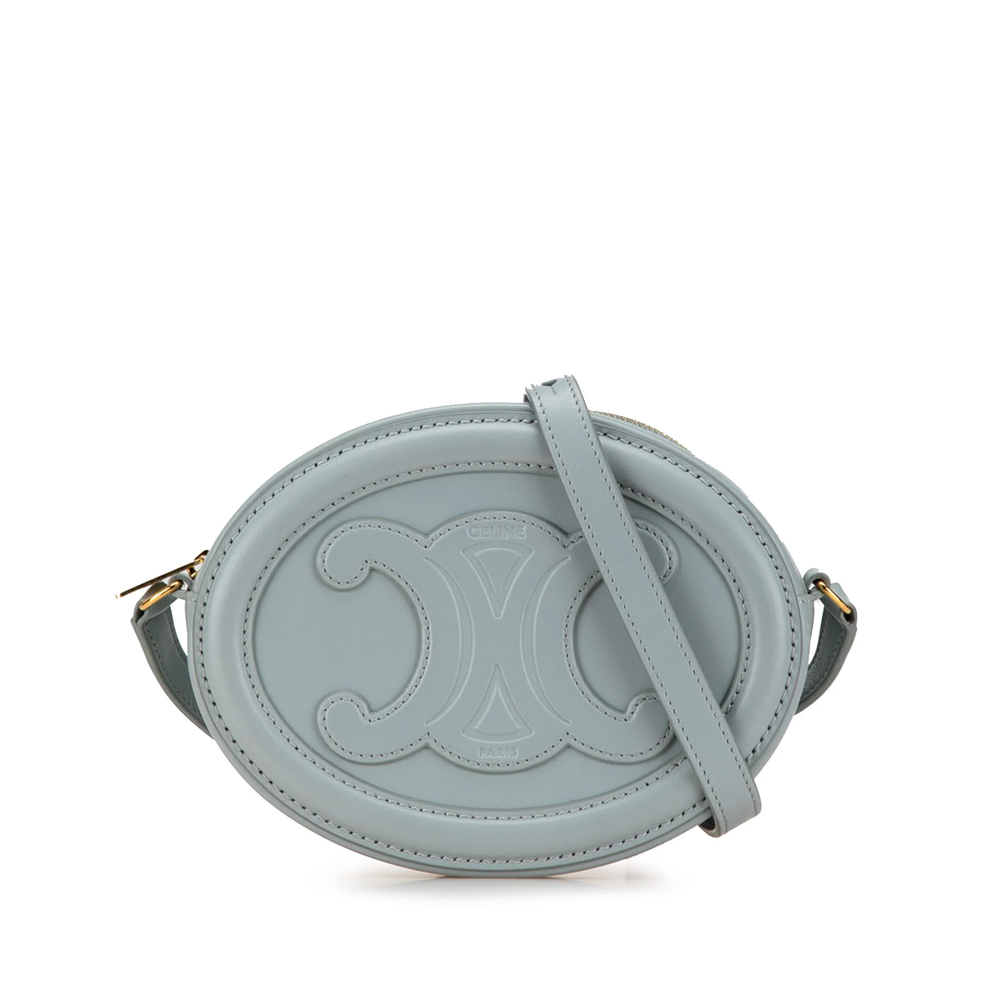 Celine | Pre-Owned Small Calfskin Cuir Triomphe Oval Crossbody | Blue/Light Blue