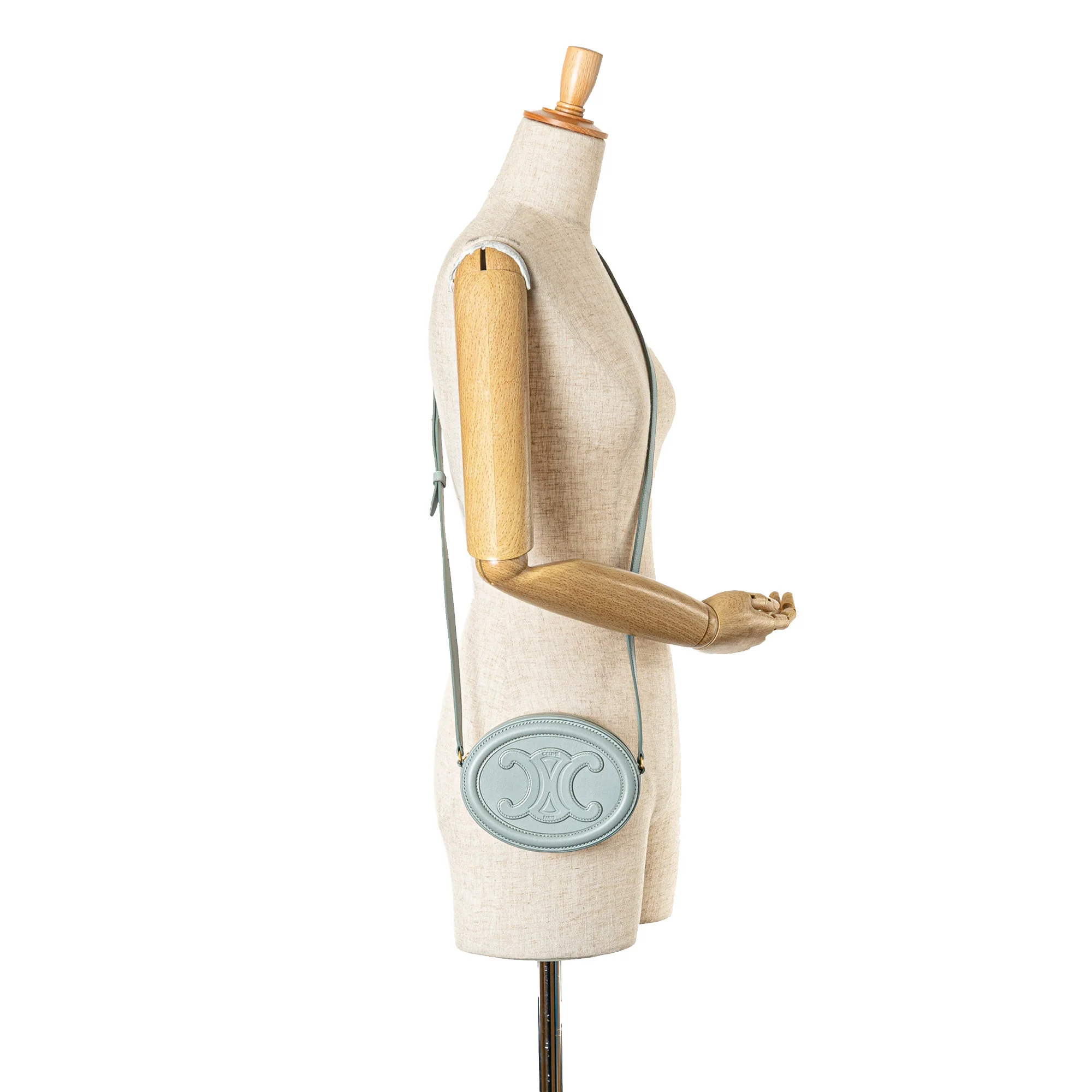 Celine | Pre-Owned Small Calfskin Cuir Triomphe Oval Crossbody | Blue/Light Blue - Image 2
