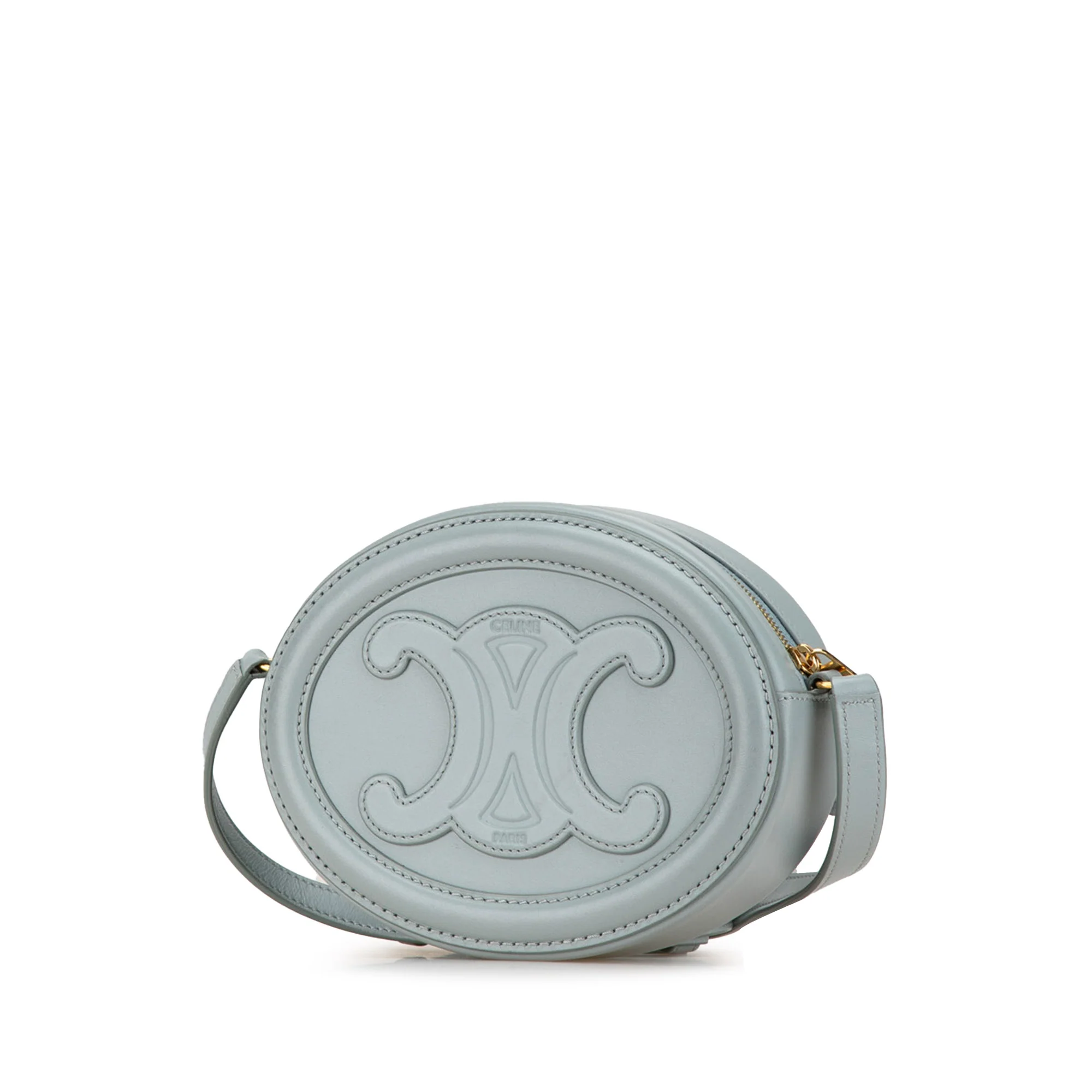 Celine | Pre-Owned Small Calfskin Cuir Triomphe Oval Crossbody | Blue/Light Blue - Image 3