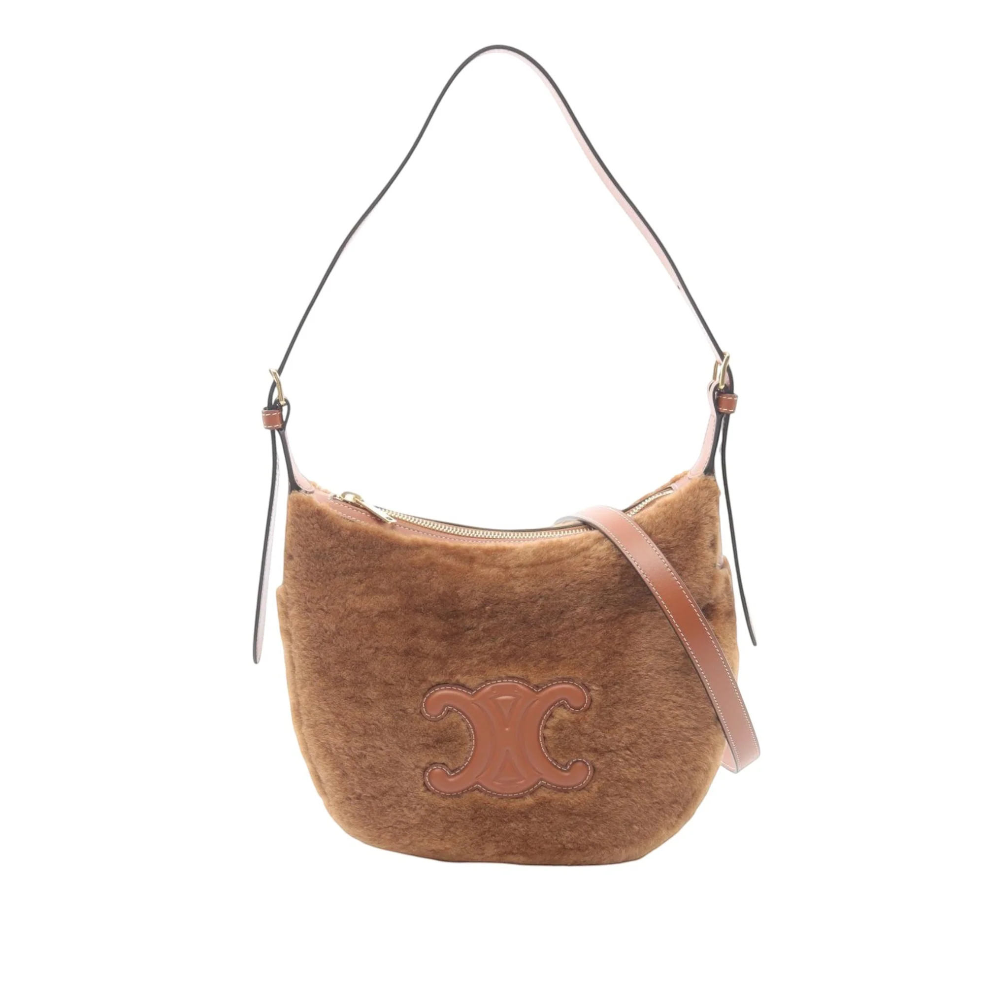 Celine | Pre-Owned Small Shearling Cuir Triomphe Heloise Bag | Brown