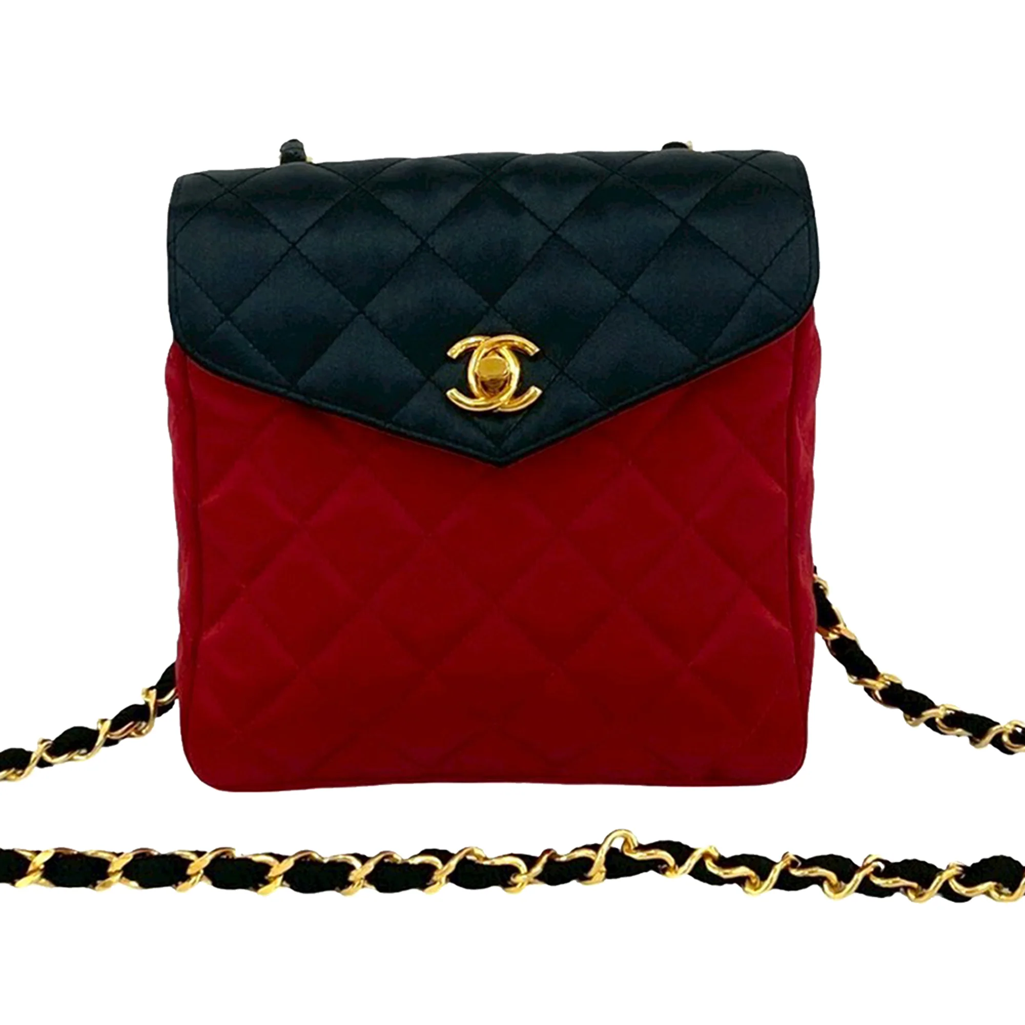 Chanel | Pre-Owned CC Bicolor Quilted Satin Crossbody | RedBlack
