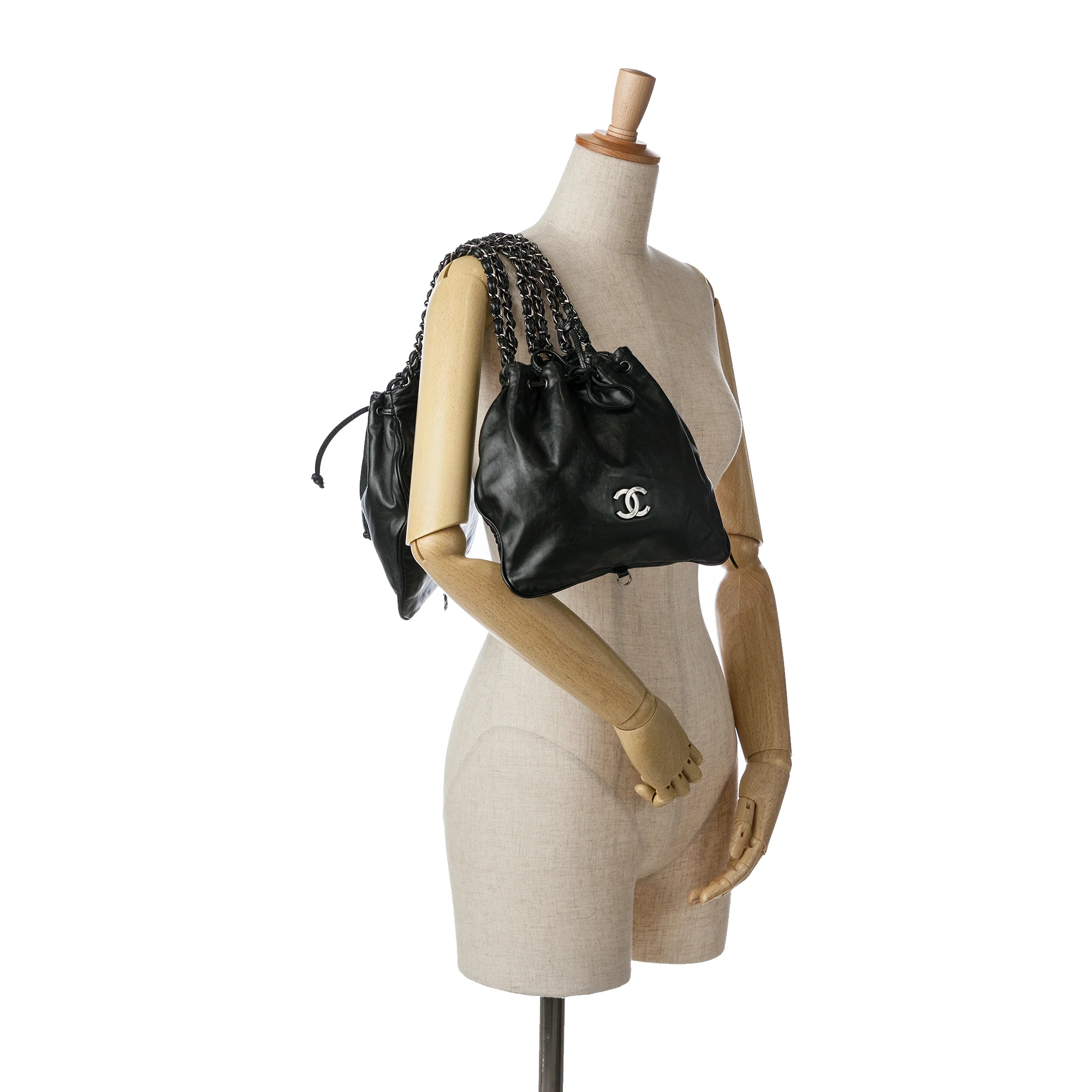 Chanel | Pre-Owned CC Calfskin Dual Twin Chain Handbag | Black - Image 10