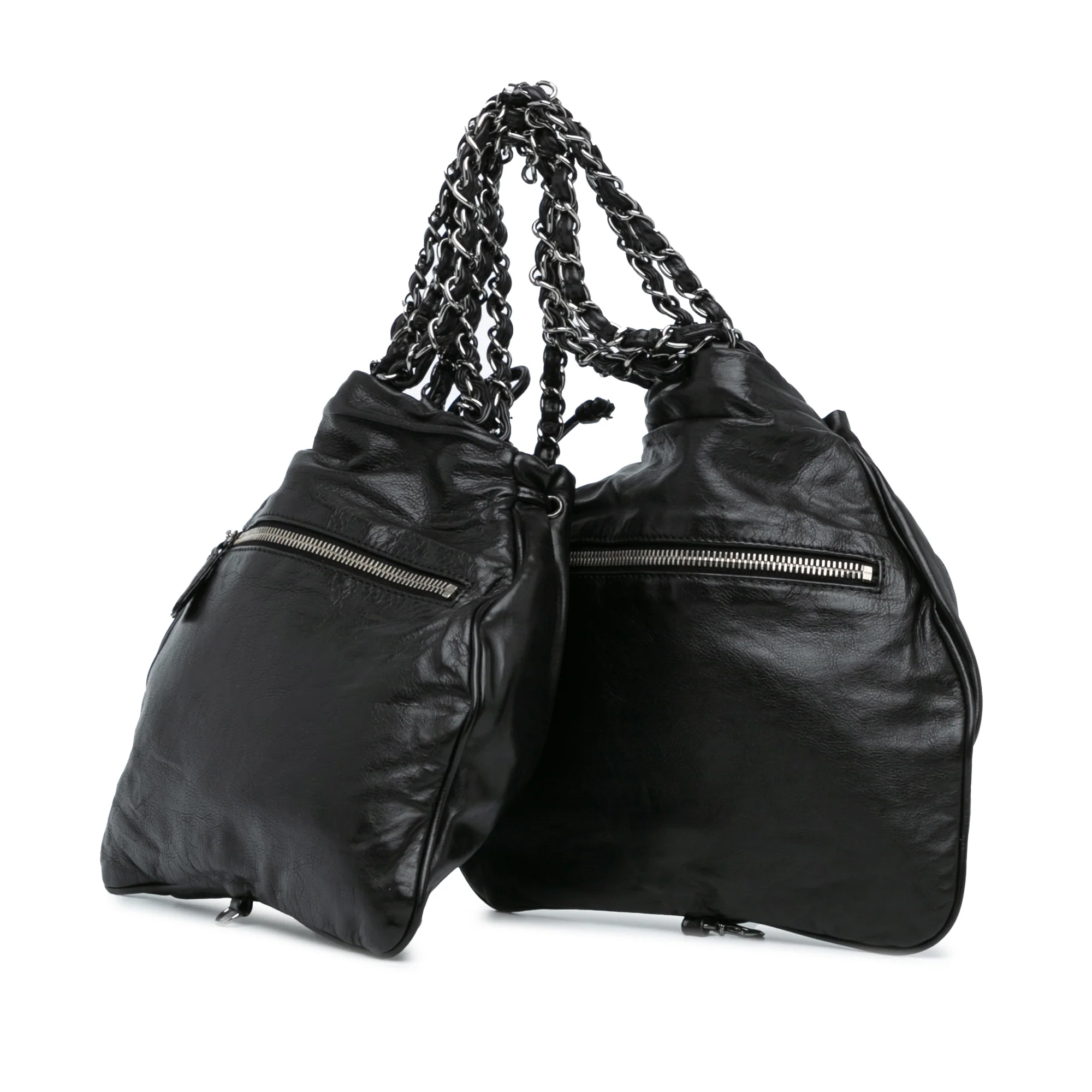 Chanel | Pre-Owned CC Calfskin Dual Twin Chain Handbag | Black - Image 3