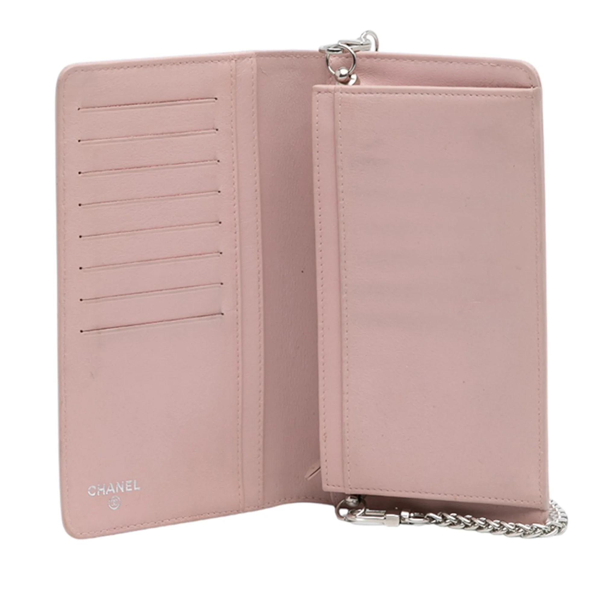 Chanel | Pre-Owned CC Caviar Wallet On Chain | Pink/Light Pink - Image 6