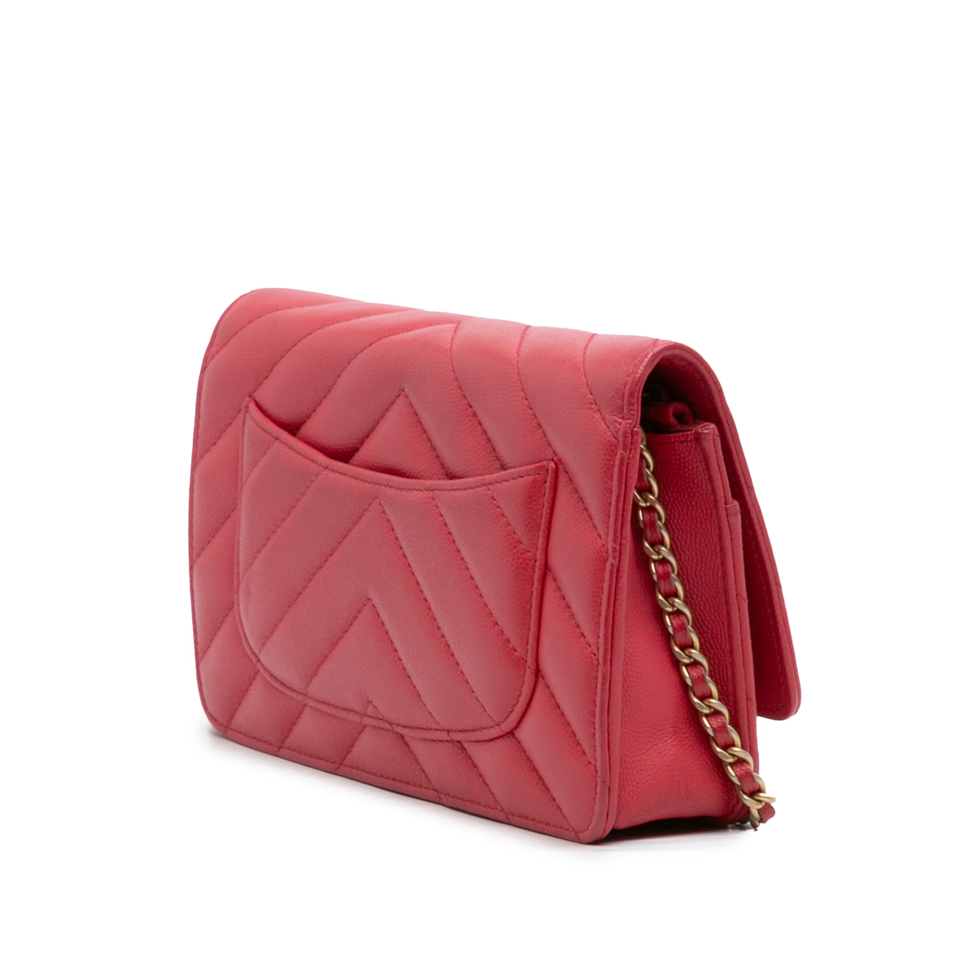 Chanel | Pre-Owned CC Chevron Caviar Ancient Greek Charms Wallet On Chain | Red - Image 4