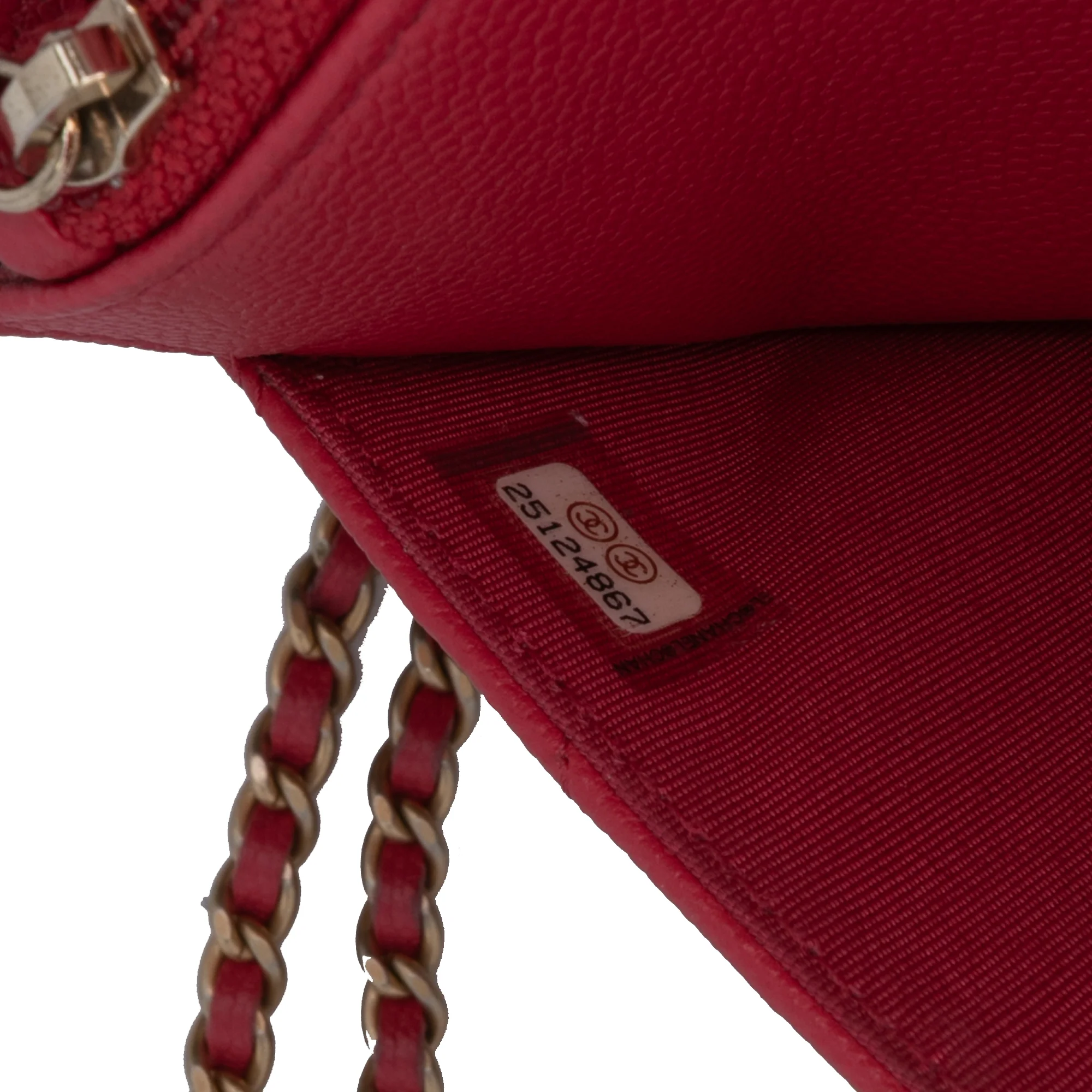 Chanel | Pre-Owned CC Chevron Caviar Ancient Greek Charms Wallet On Chain | Red - Image 8