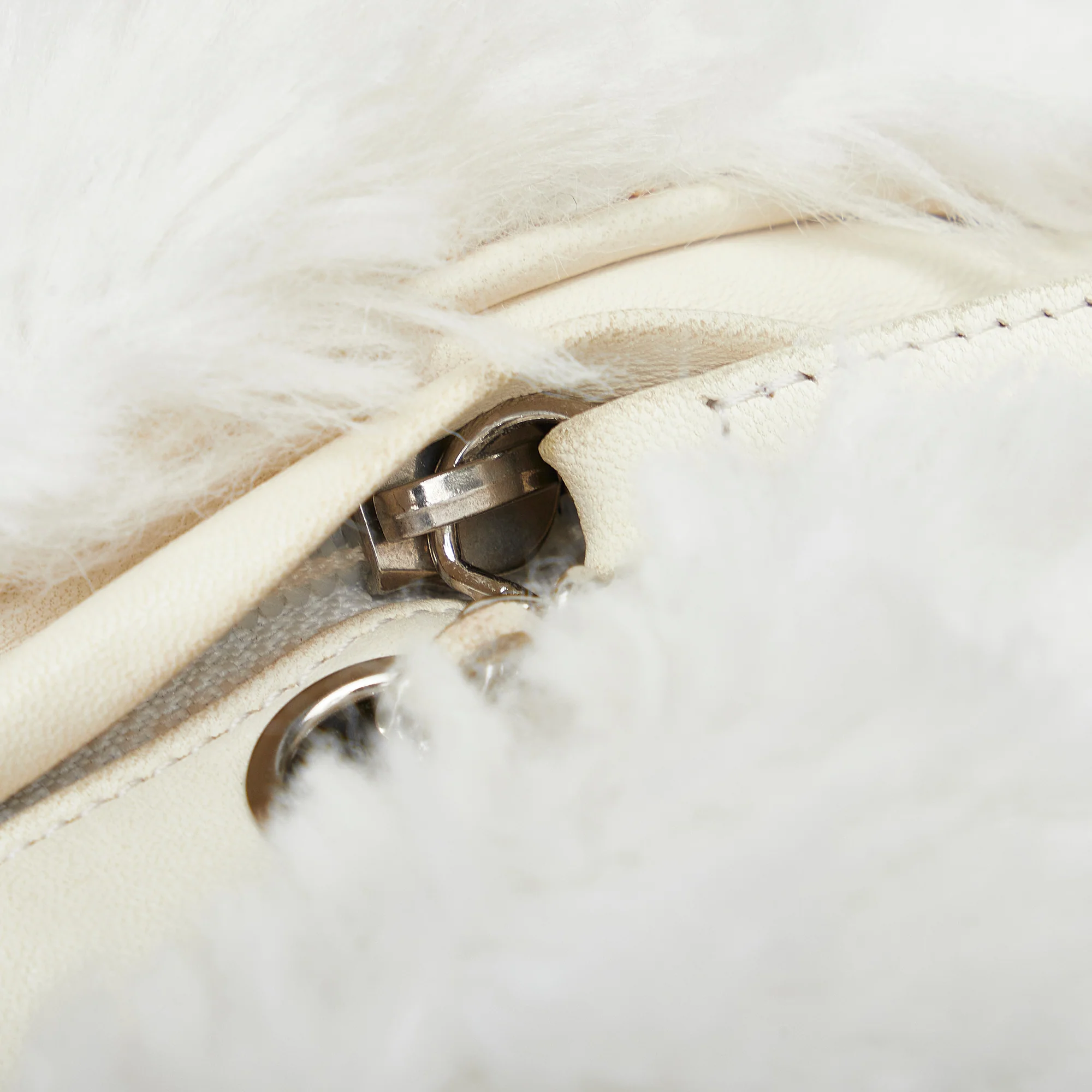 Chanel | Pre-Owned CC Crystal Embellished Faux Fur Round Crossbody | White - Image 2