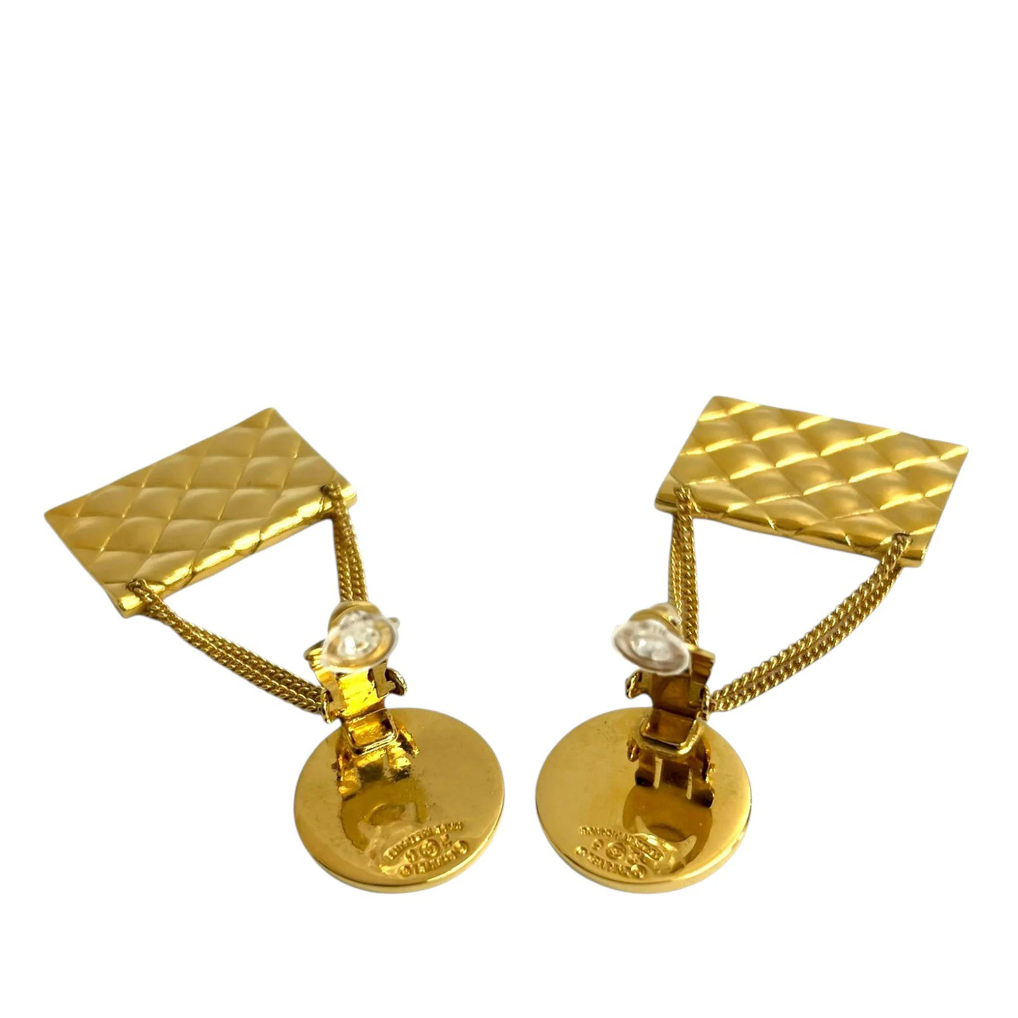 Chanel | Pre-Owned CC Gold Plated Coin and Quilted Flap Bag Clip On Earrings | Gold - Image 3