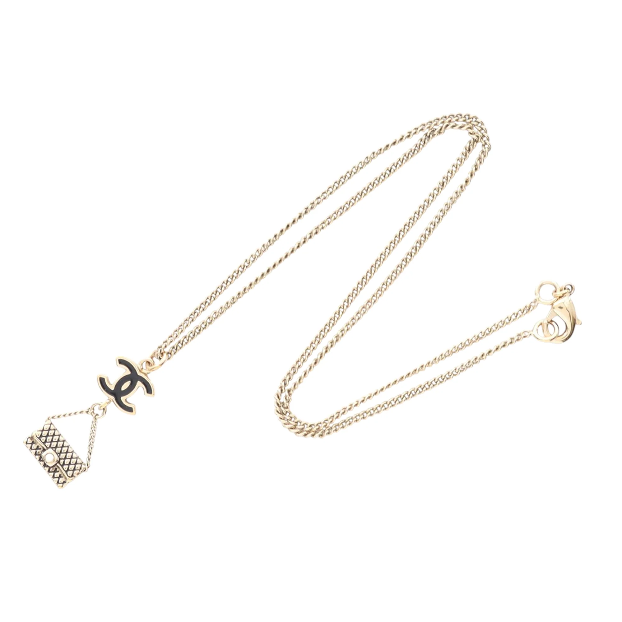 Chanel | Pre-Owned CC Gold Plated Enamel Flap Bag Pendant Necklace | GoldBlack - Image 4
