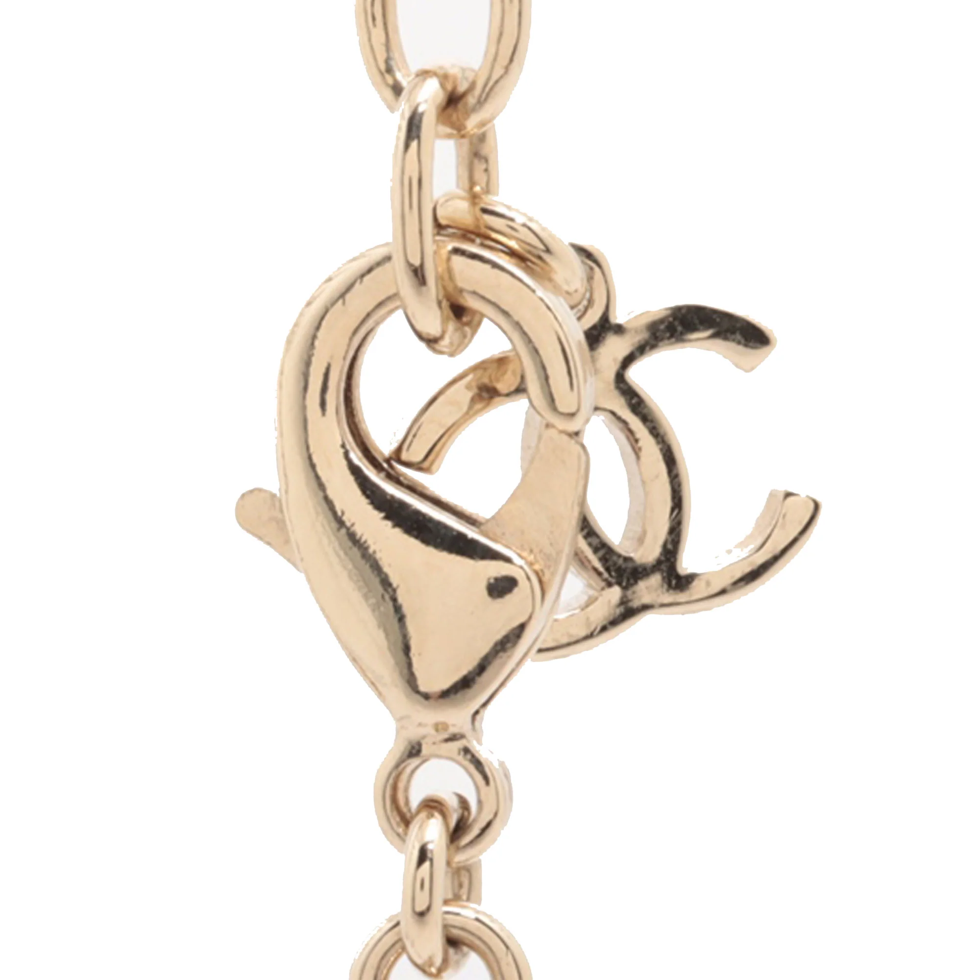 Chanel | Pre-Owned CC Gold Plated Faux Pearl and Rhinestones Bag Necklace | Gold/Pink/Light PinkPink/Light Pink - Image 4