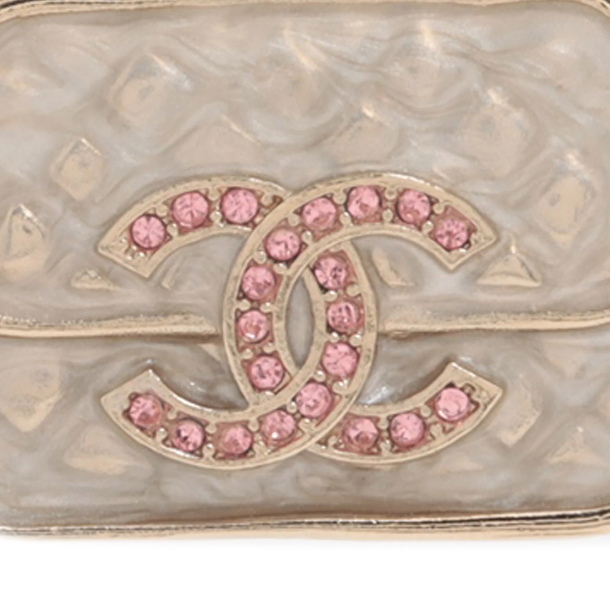 Chanel | Pre-Owned CC Gold Plated Faux Pearl and Rhinestones Bag Necklace | Gold/Pink/Light PinkPink/Light Pink - Image 5