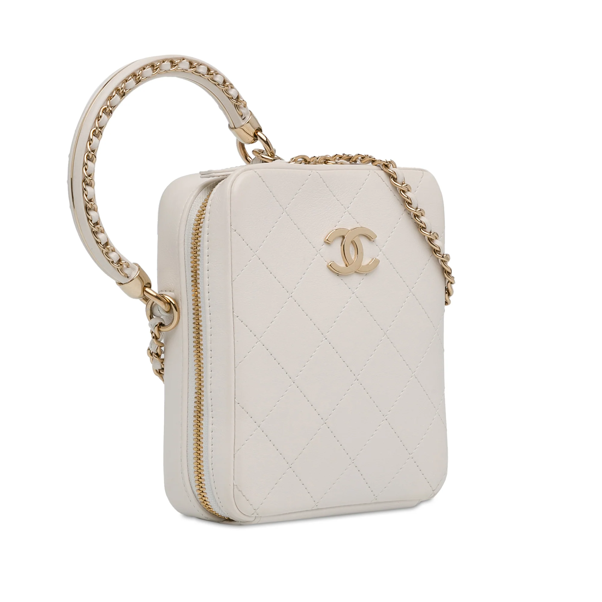 Chanel | Pre-Owned CC Lambskin Round Handle Camera Case | White - Image 4