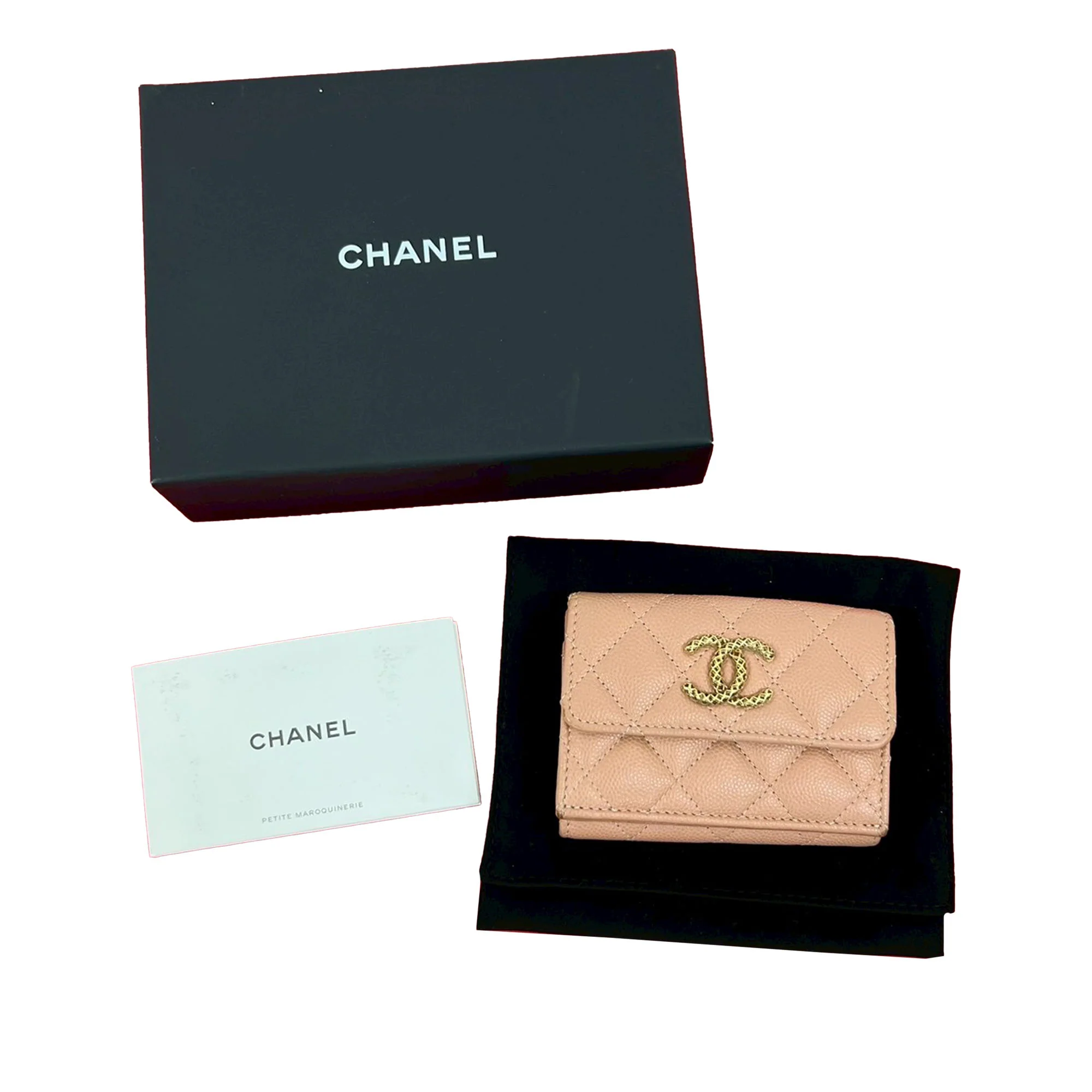 Chanel | Pre-Owned CC Quilted Caviar Trifold Wallet | Brown - Image 2
