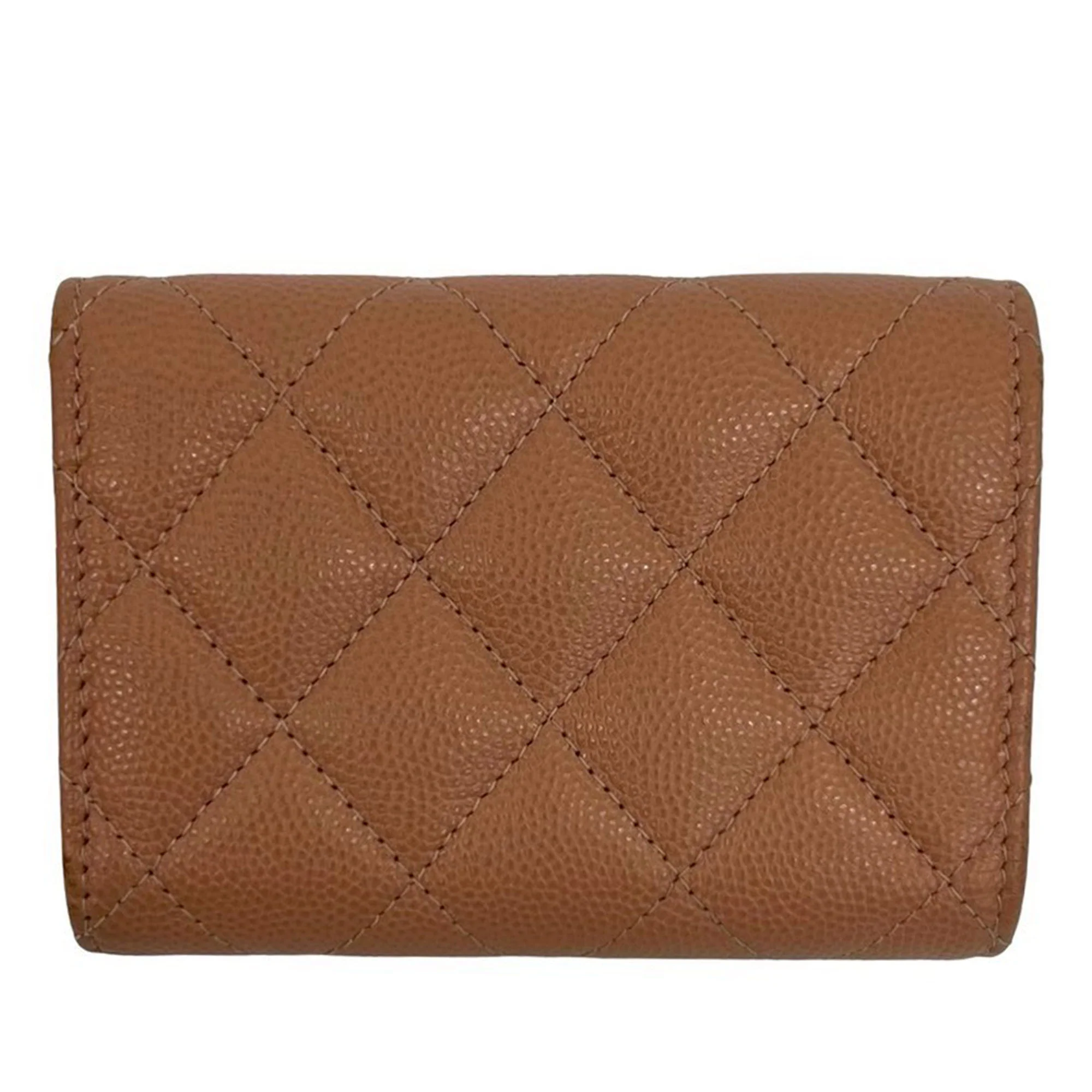 Chanel | Pre-Owned CC Quilted Caviar Trifold Wallet | Brown - Image 3