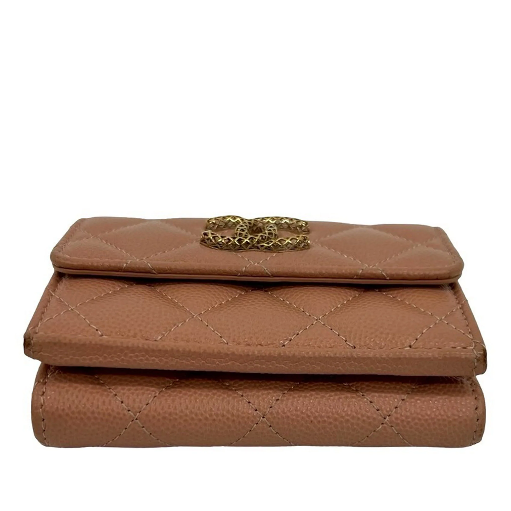 Chanel | Pre-Owned CC Quilted Caviar Trifold Wallet | Brown - Image 4