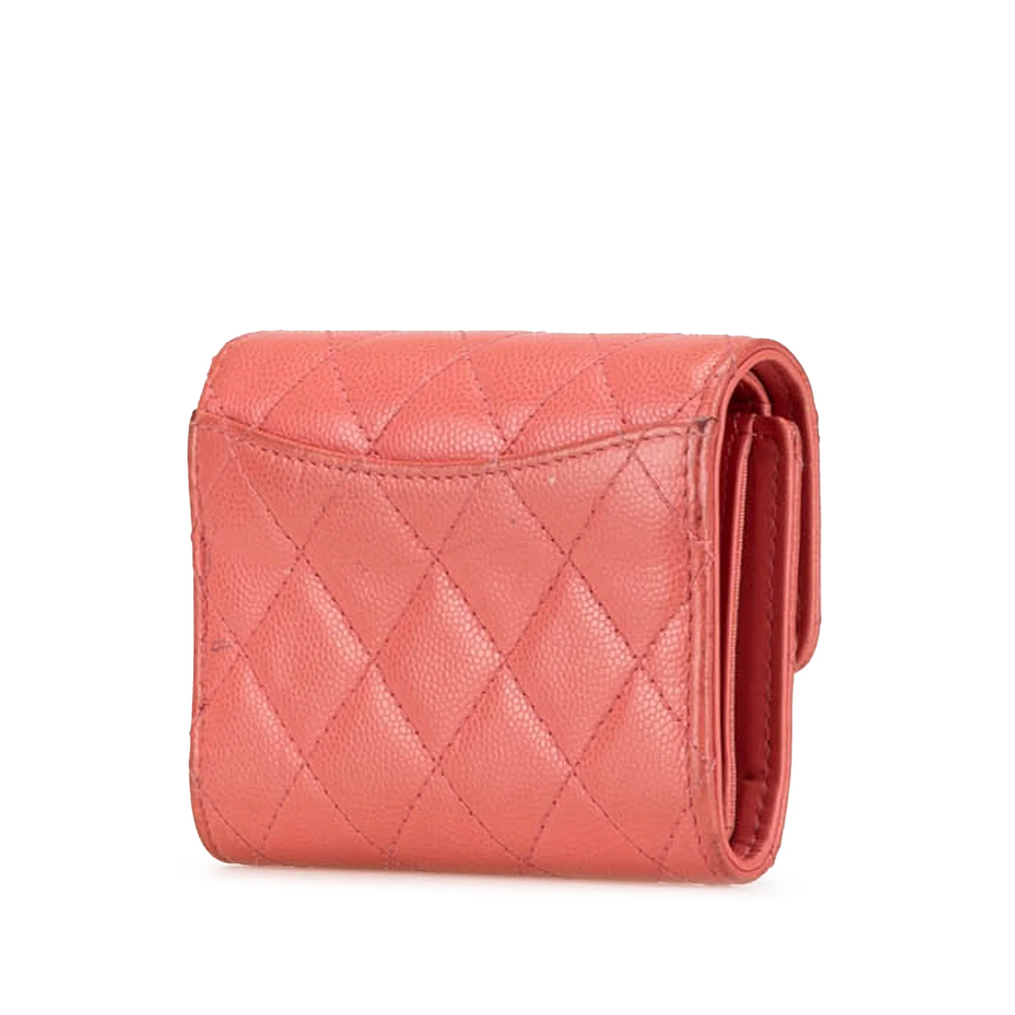 Chanel | Pre-Owned CC Quilted Caviar Trifold Wallet | Pink/Salmon - Image 3