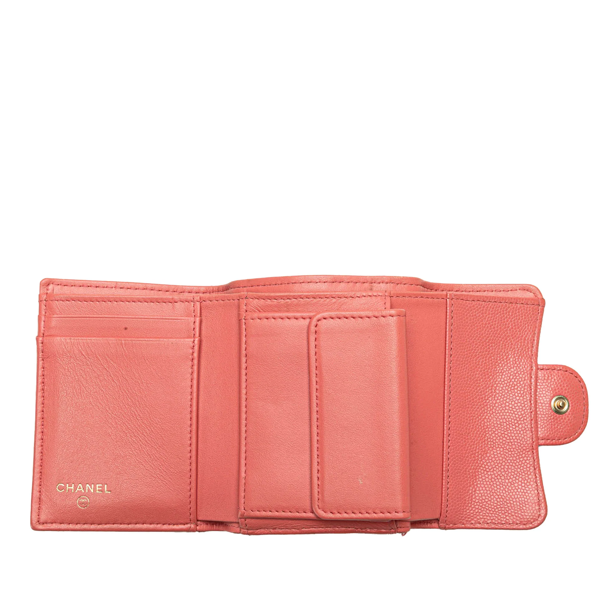 Chanel | Pre-Owned CC Quilted Caviar Trifold Wallet | Pink/Salmon - Image 5