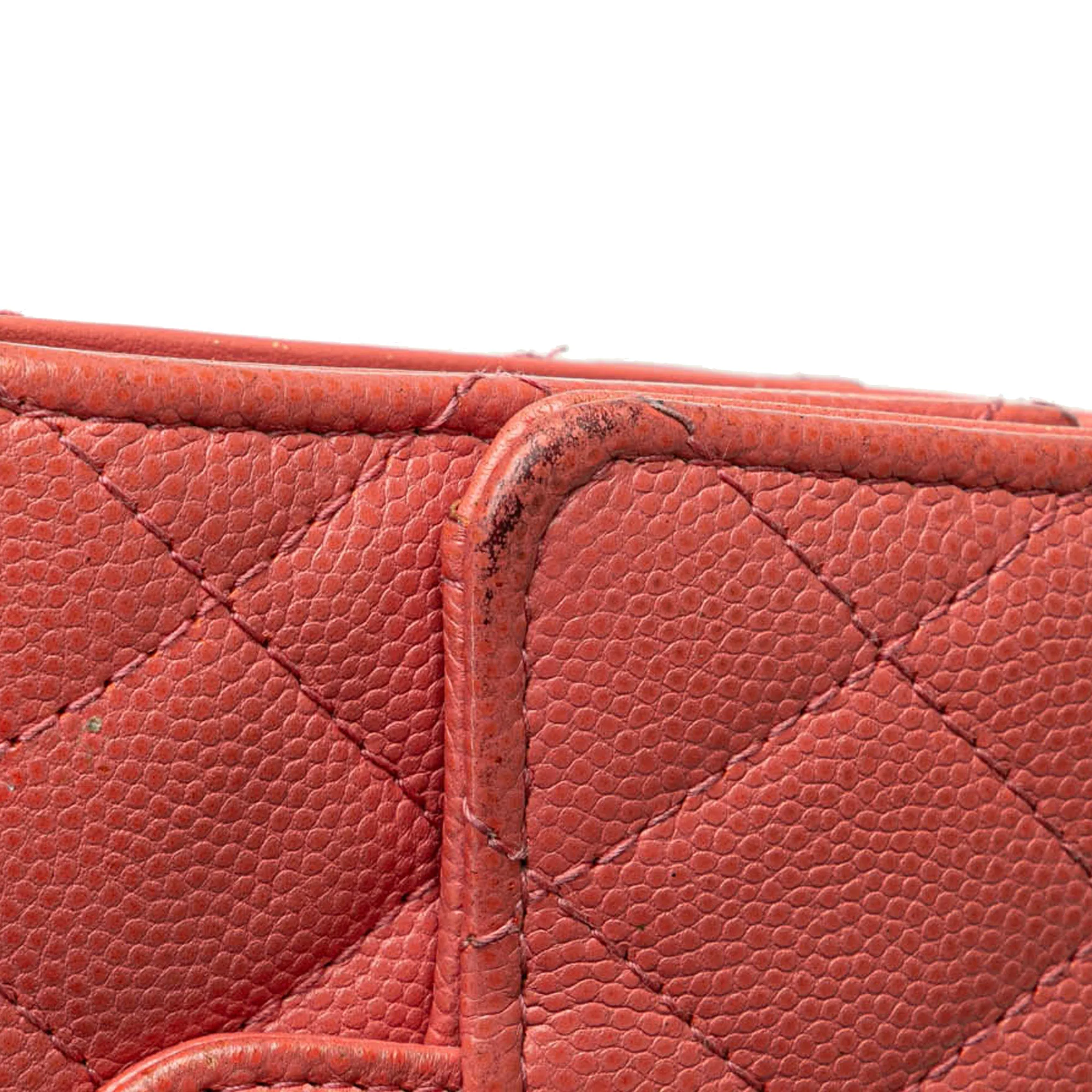 Chanel | Pre-Owned CC Quilted Caviar Trifold Wallet | Pink/Salmon - Image 9
