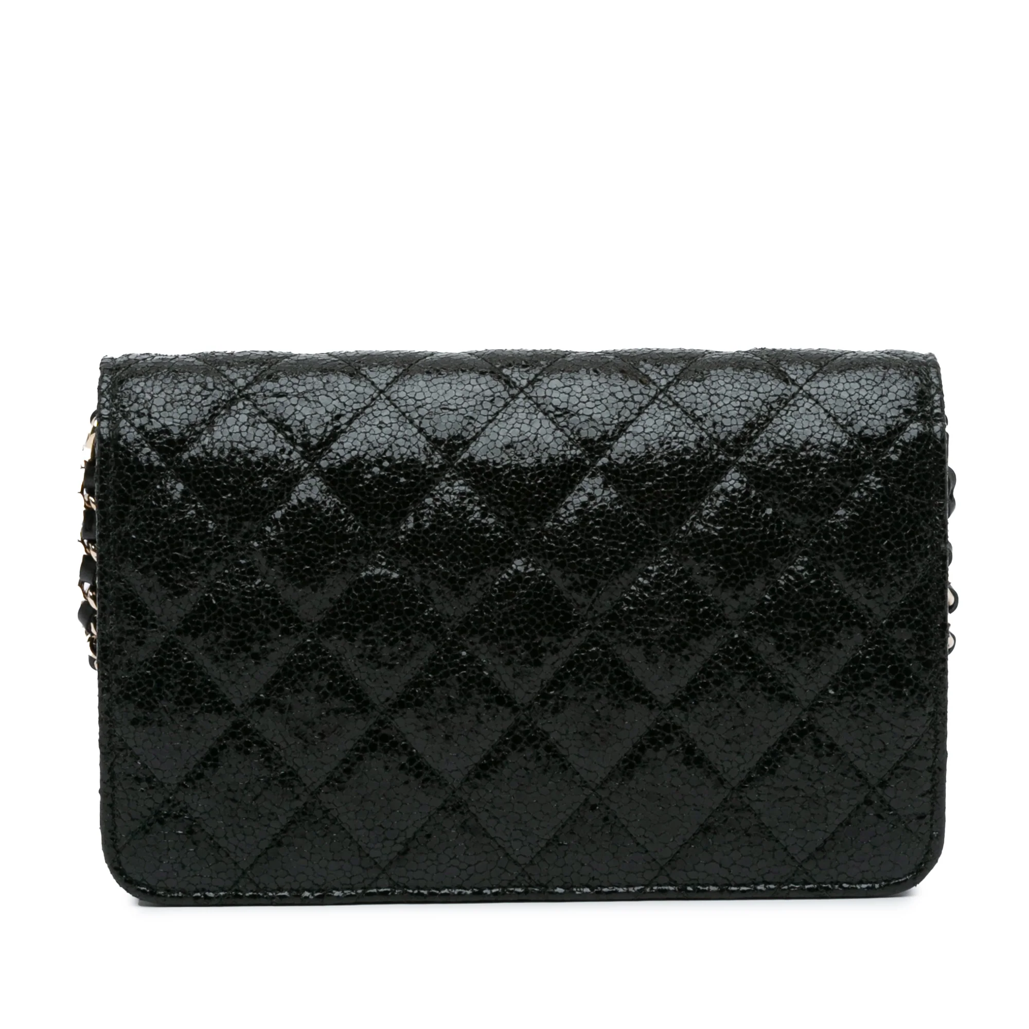 Chanel | Pre-Owned CC Quilted Crackled Patent Pearl Strap Wallet On Chain | Black - Image 8
