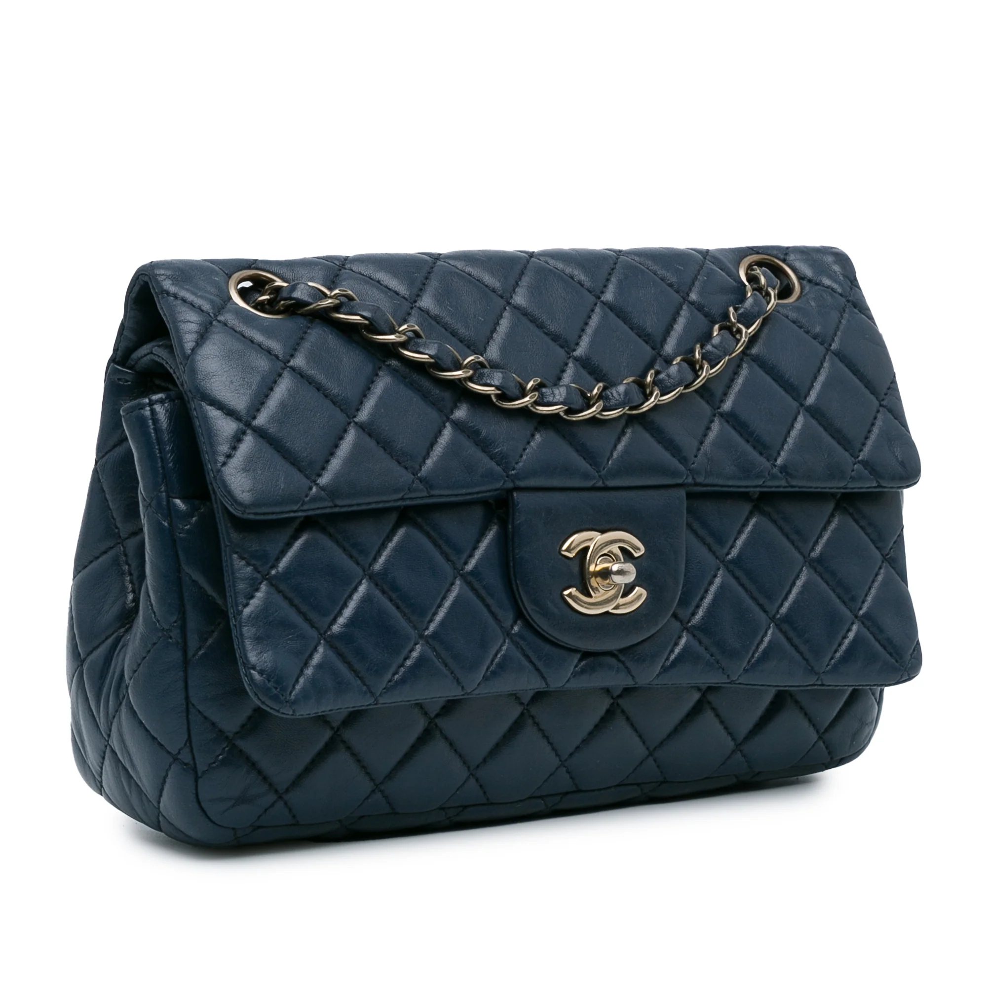 Chanel | Pre-Owned CC Quilted Lambskin Double Flap | Blue/Navy - Image 4